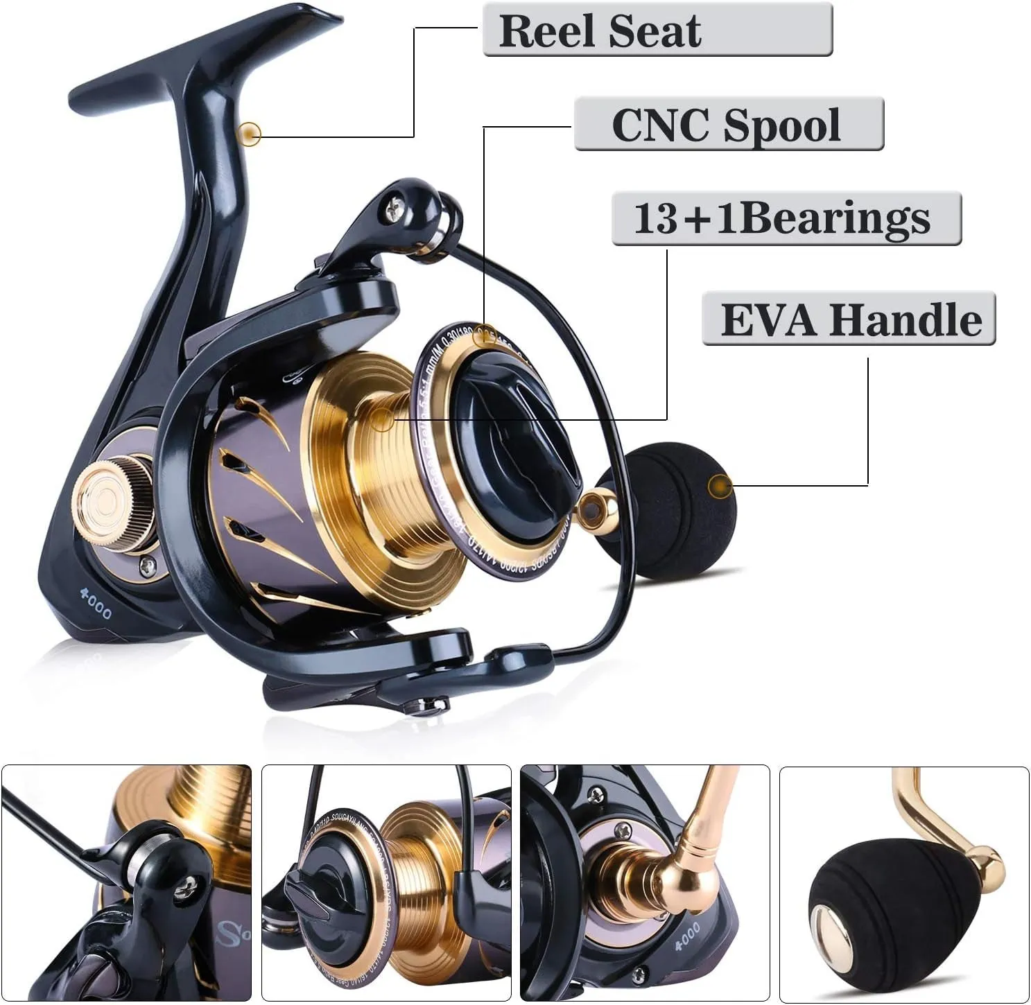  1 BB Fishing Full Stainless Fishing Reel 13 Reel with and Waterproof International tracking Steel Spinning Shielded Kit Combos Rod Suitcase Kit, Fiber Fishing Telescopic Pole, Bearings Carbon