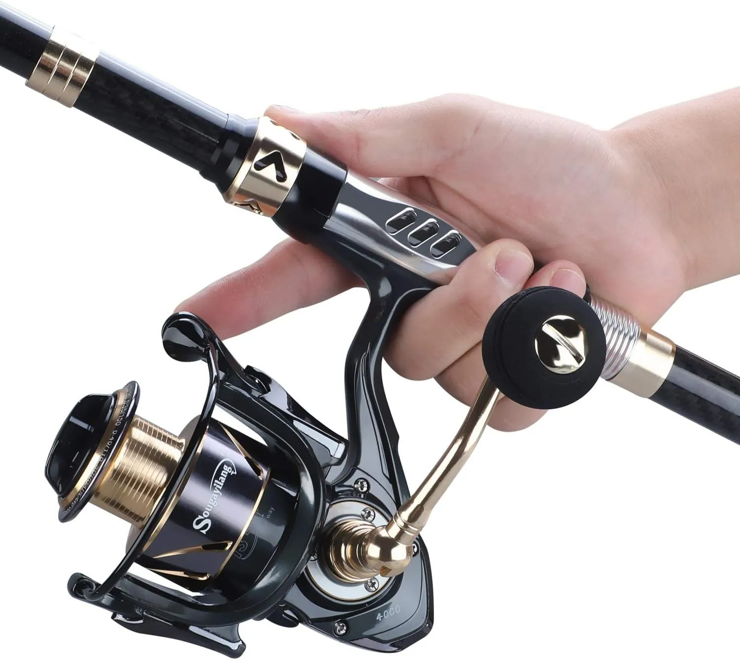  1 BB Fishing Full Stainless Fishing Reel 13 Reel with and Waterproof International tracking Steel Spinning Shielded Kit Combos Rod Suitcase Kit, Fiber Fishing Telescopic Pole, Bearings Carbon