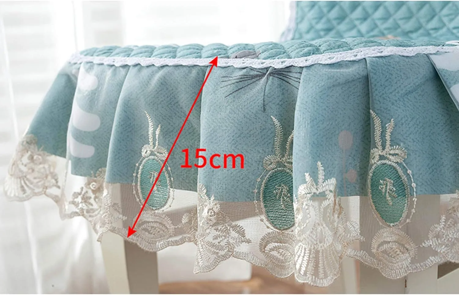 1 Pc Lace Ruffled Dining Chair Cushion,Non Slip Seat Cushions with Ties,Square Stool Chair Pad Home Decor Luxury Warm Soft Cushion-D 43x45cm(17x17.7inch)