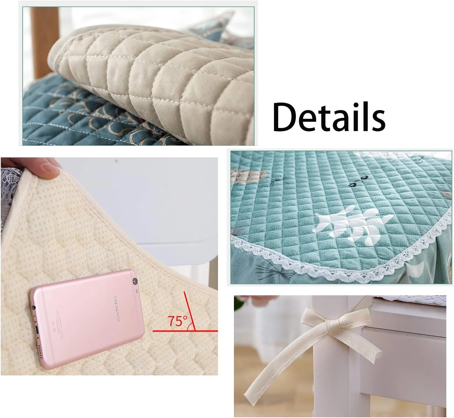 1 Pc Lace Ruffled Dining Chair Cushion,Non Slip Seat Cushions with Ties,Square Stool Chair Pad Home Decor Luxury Warm Soft Cushion-D 43x45cm(17x17.7inch)