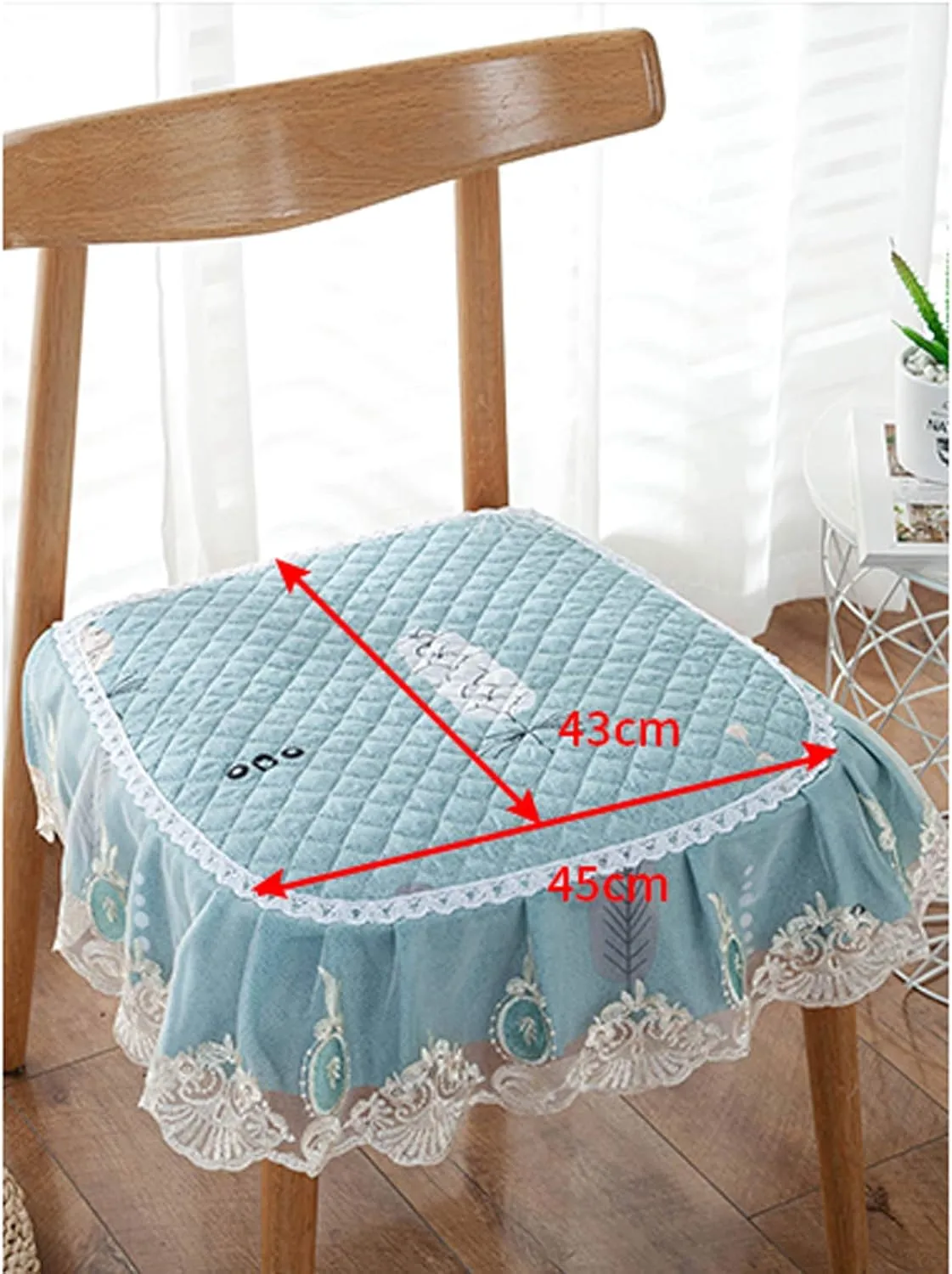 1 Pc Lace Ruffled Dining Chair Cushion,Non Slip Seat Cushions with Ties,Square Stool Chair Pad Home Decor Luxury Warm Soft Cushion-D 43x45cm(17x17.7inch)
