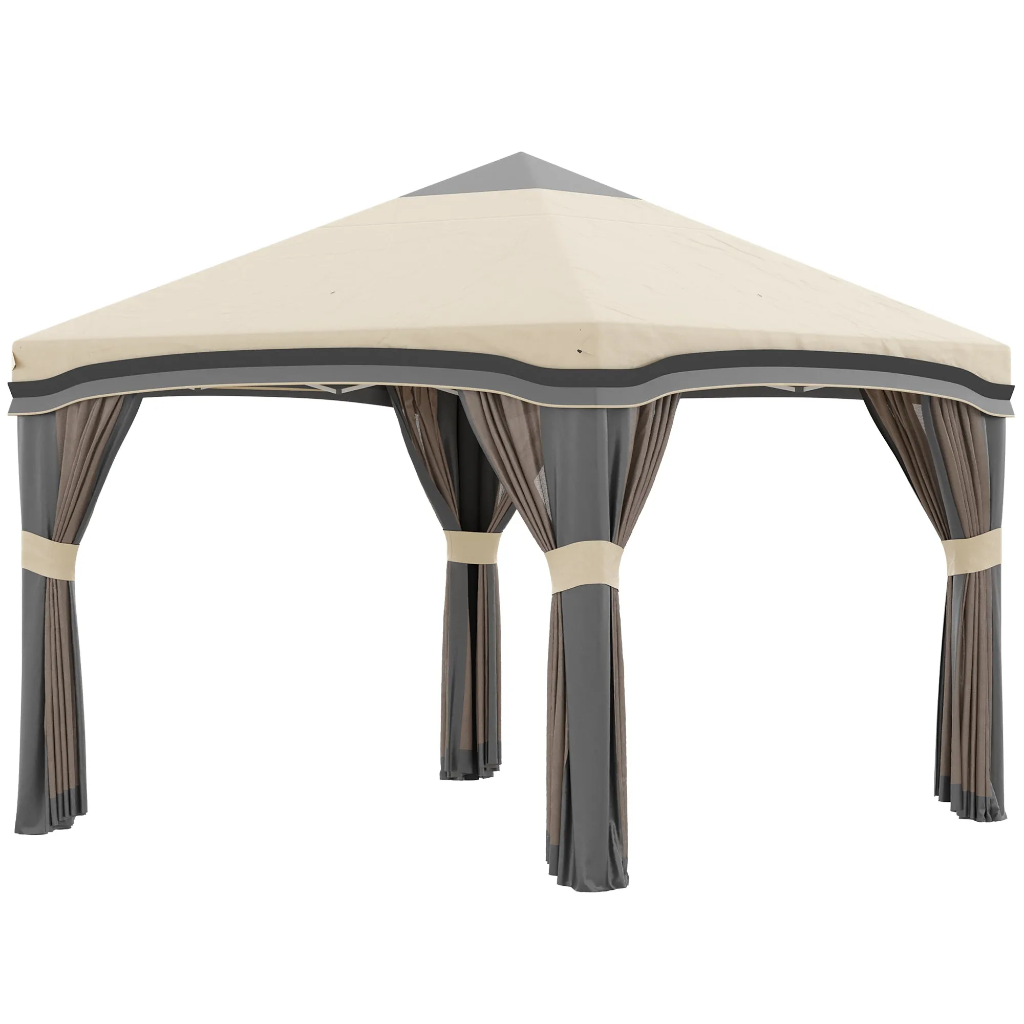 10' x 10' Adjustable Pop Up Canopy Tent with Netting, Wheeled Carry Bag, Sand Bags, Beige