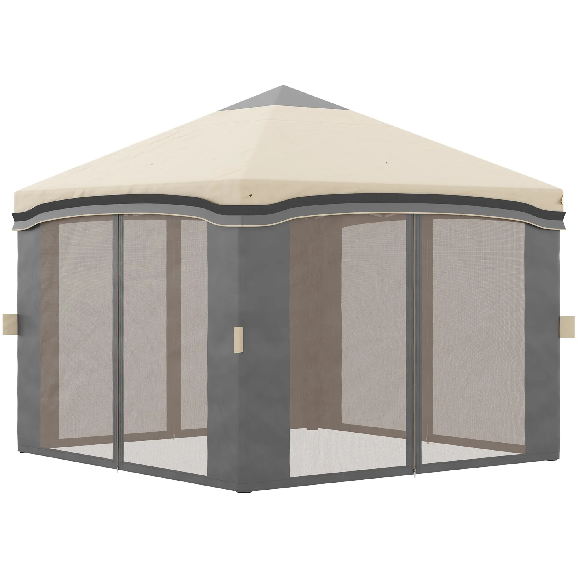 10' x 10' Adjustable Pop Up Canopy Tent with Netting, Wheeled Carry Bag, Sand Bags, Beige