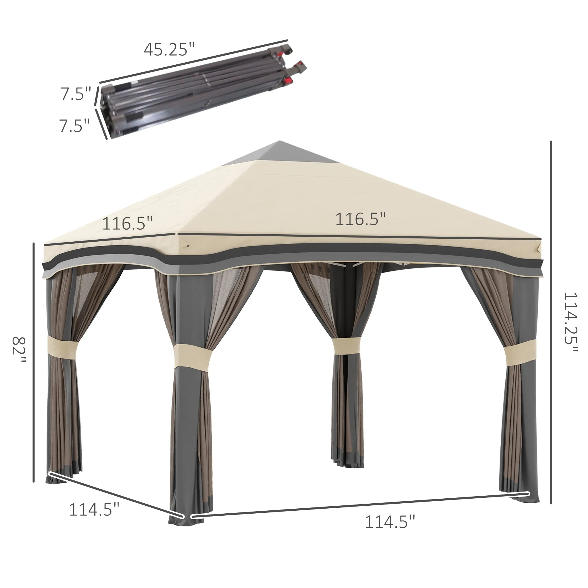 10' x 10' Adjustable Pop Up Canopy Tent with Netting, Wheeled Carry Bag, Sand Bags, Beige