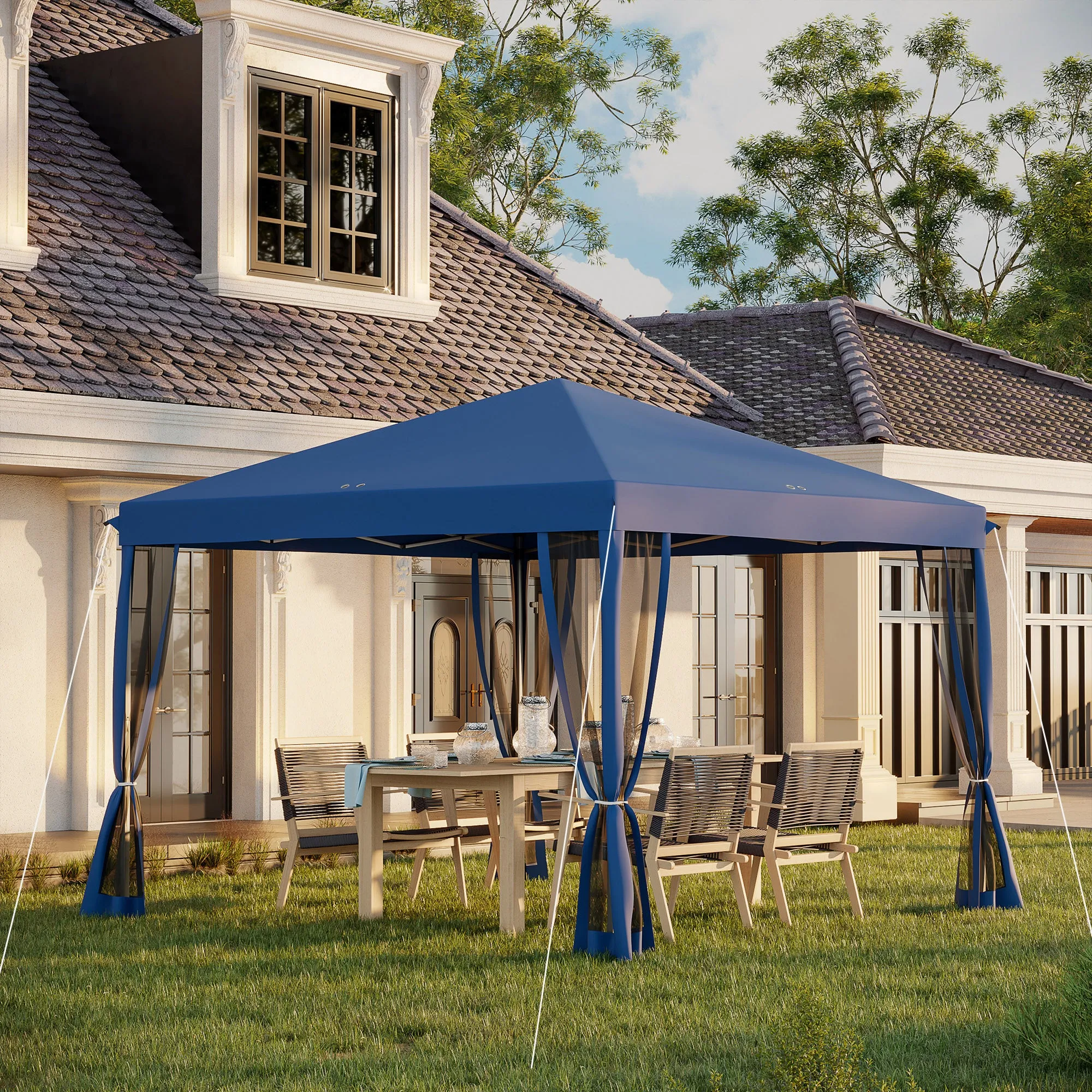 10' x 10' Pop-Up Canopy Tent with Netting, Carry Bag & Adjustable Height, Blue