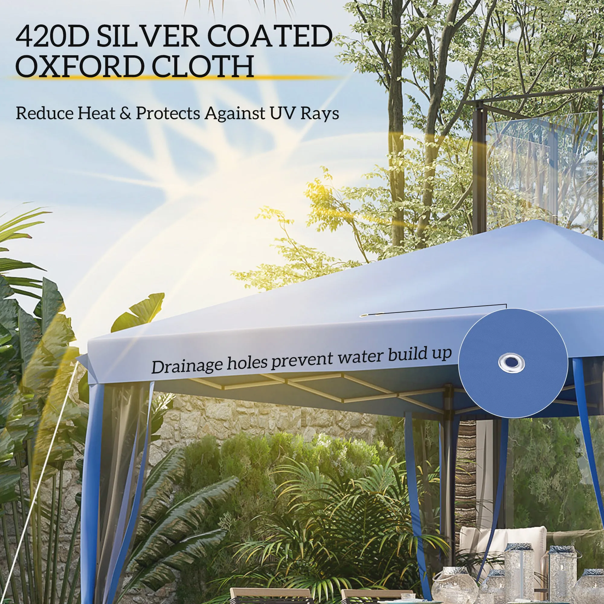10' x 10' Pop-Up Canopy Tent with Netting, Carry Bag & Adjustable Height, Blue