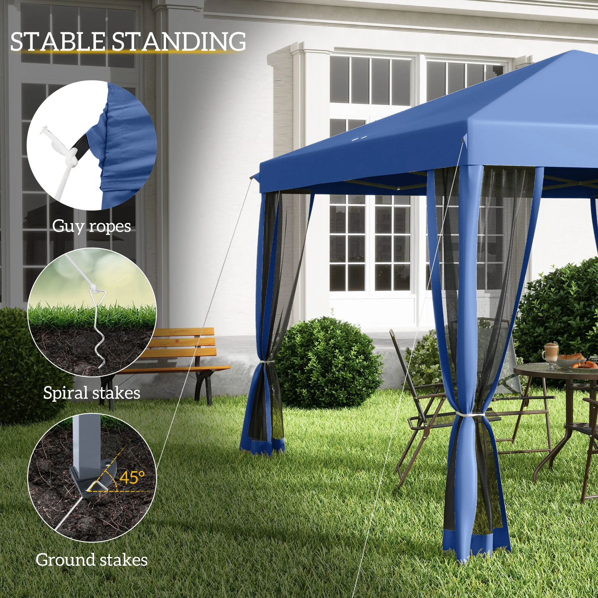 10' x 10' Pop-Up Canopy Tent with Netting, Carry Bag & Adjustable Height, Blue