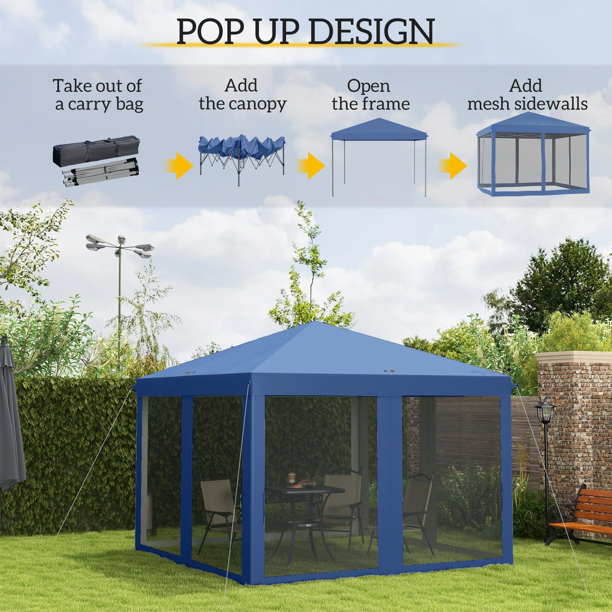 10' x 10' Pop-Up Canopy Tent with Netting, Carry Bag & Adjustable Height, Blue