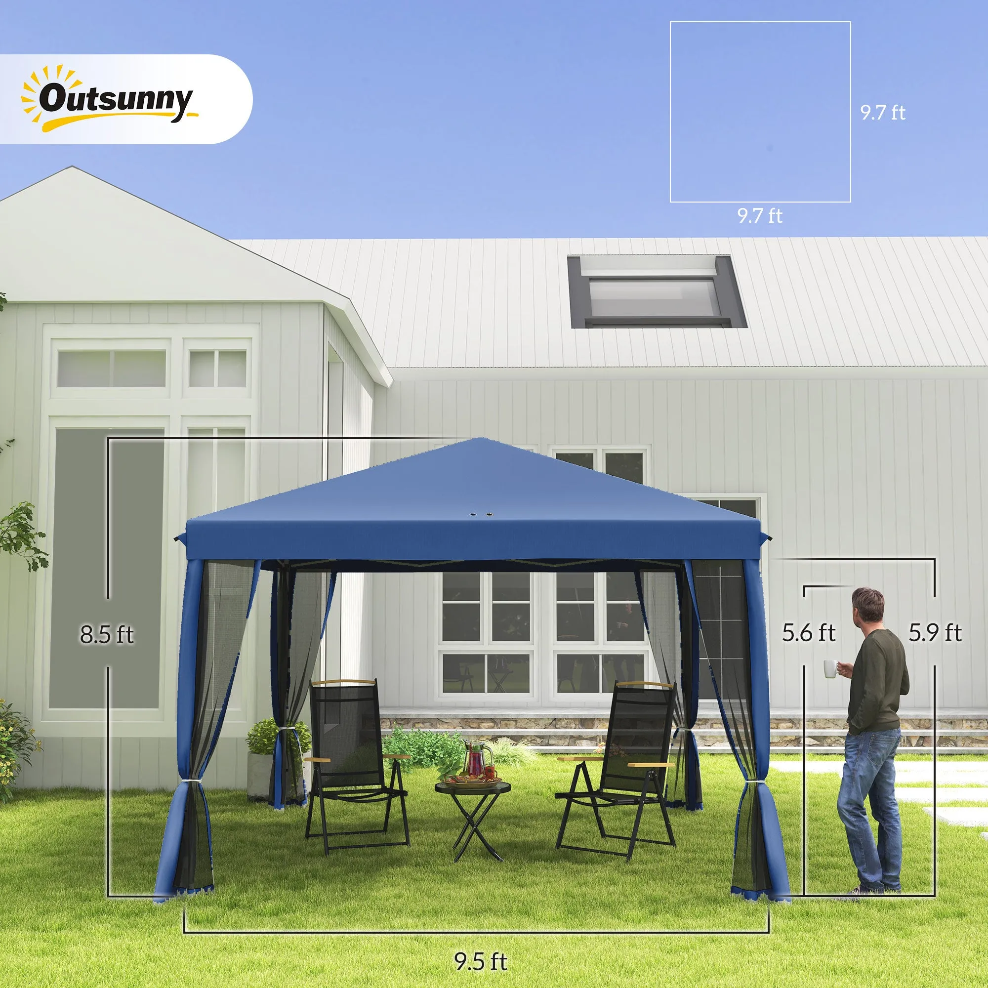 10' x 10' Pop-Up Canopy Tent with Netting, Carry Bag & Adjustable Height, Blue