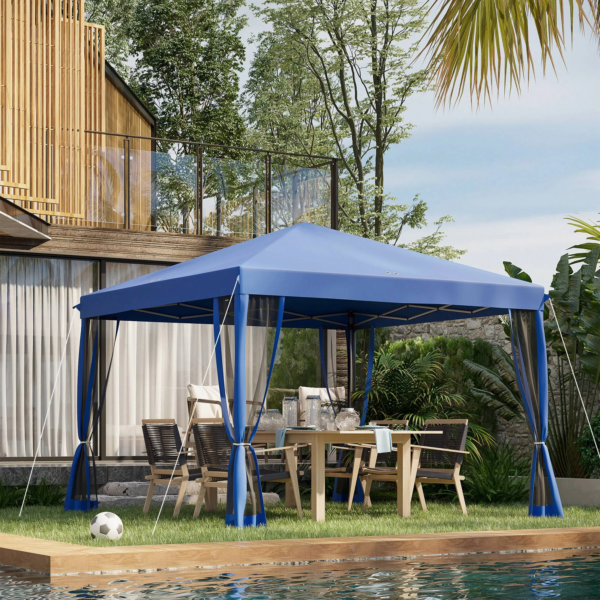 10' x 10' Pop-Up Canopy Tent with Netting, Carry Bag & Adjustable Height, Blue