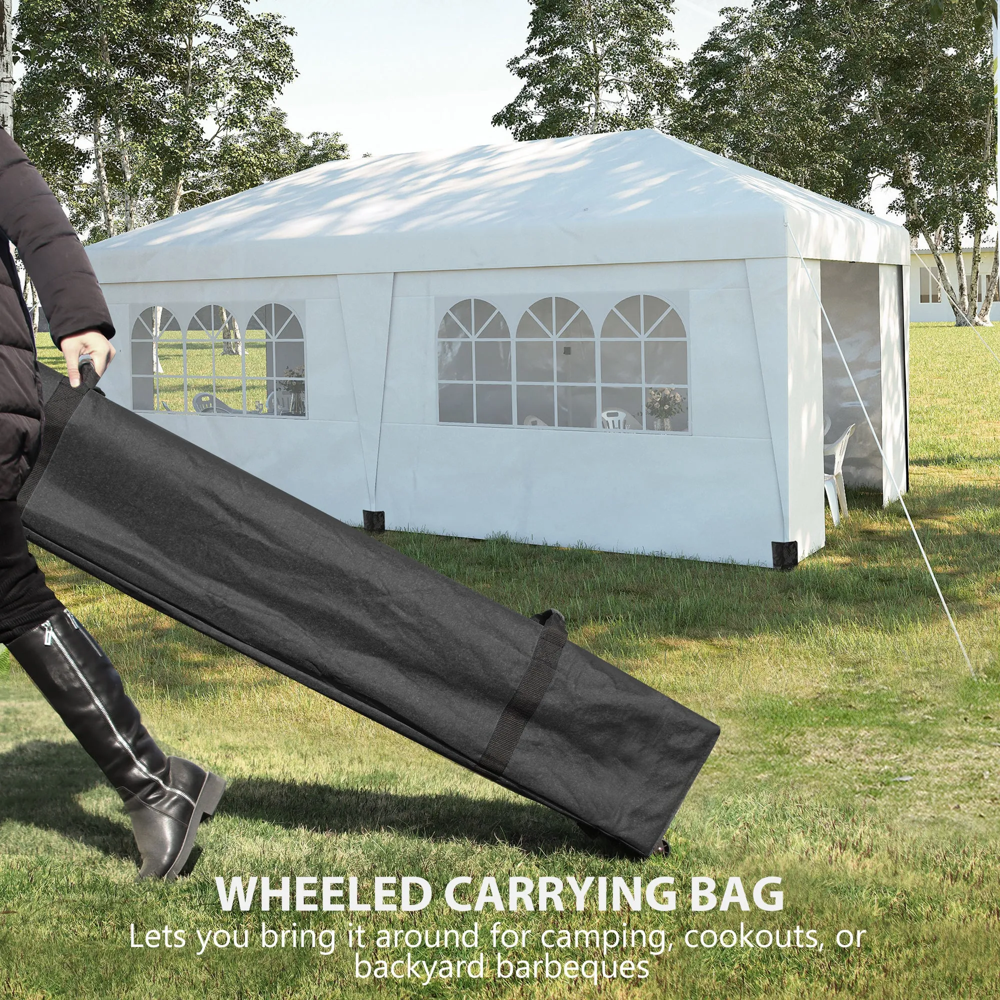 10' x 19.5' Pop Up Canopy Tent with Height Adjustable, Sidewalls, Weight Bags&Carry Bag, White