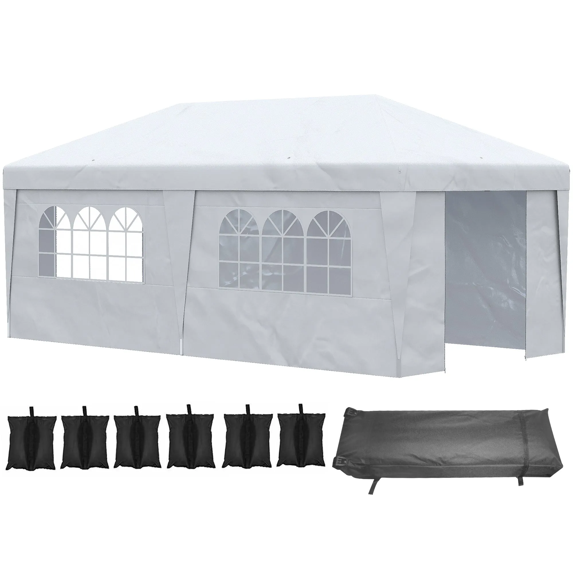 10' x 19.5' Pop Up Canopy Tent with Height Adjustable, Sidewalls, Weight Bags&Carry Bag, White