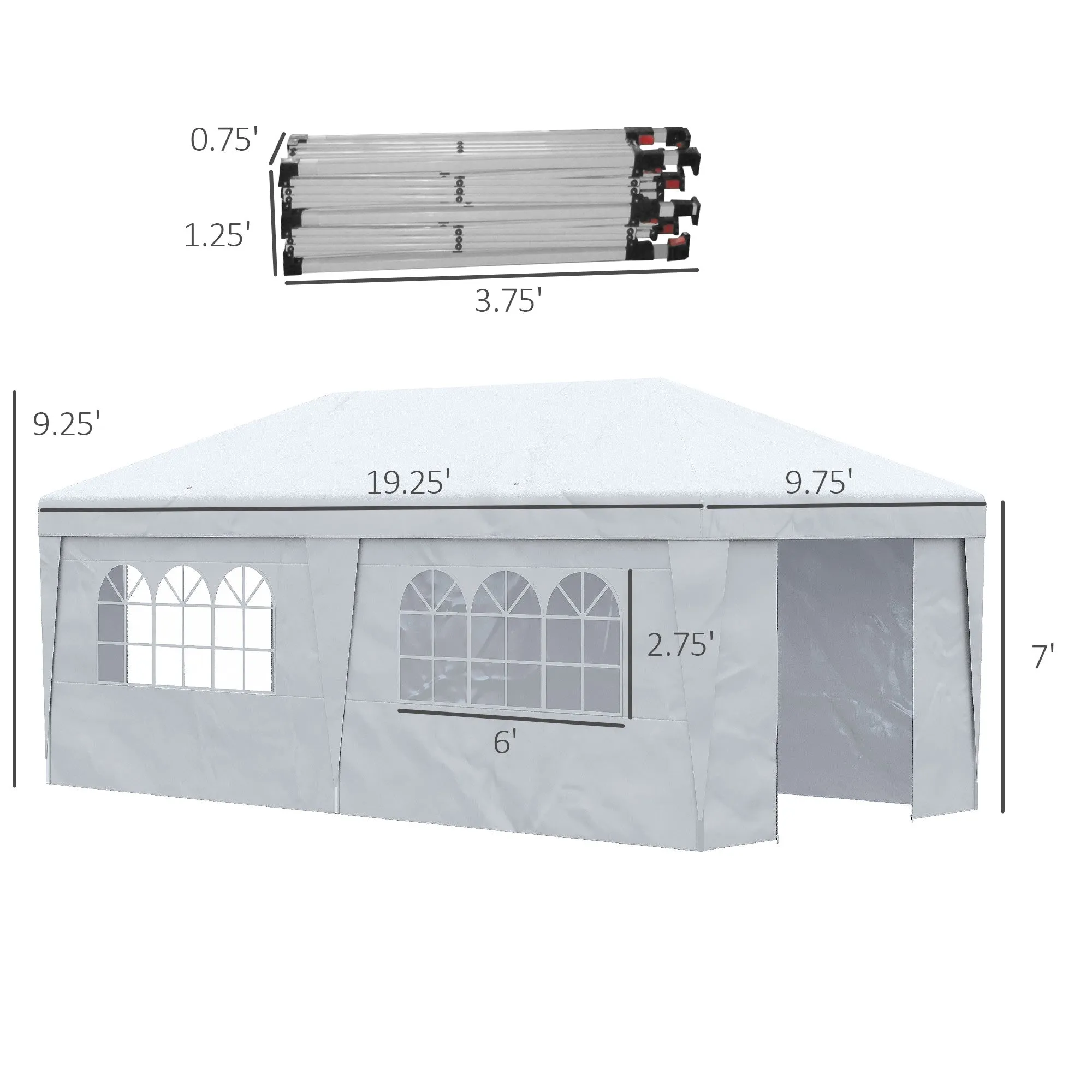 10' x 19.5' Pop Up Canopy Tent with Height Adjustable, Sidewalls, Weight Bags&Carry Bag, White