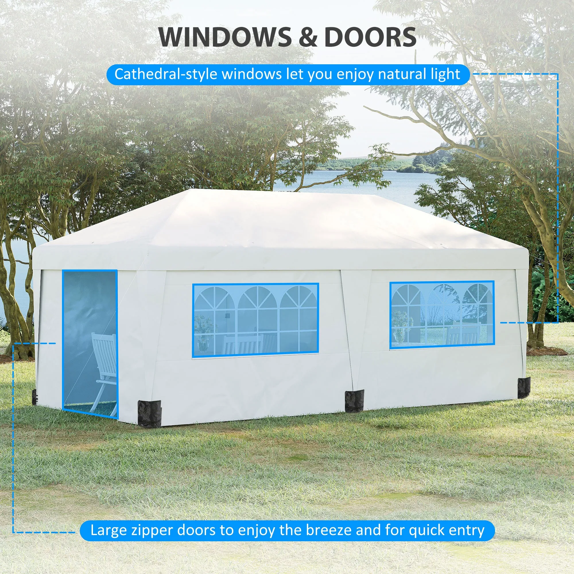 10' x 19.5' Pop Up Canopy Tent with Height Adjustable, Sidewalls, Weight Bags&Carry Bag, White