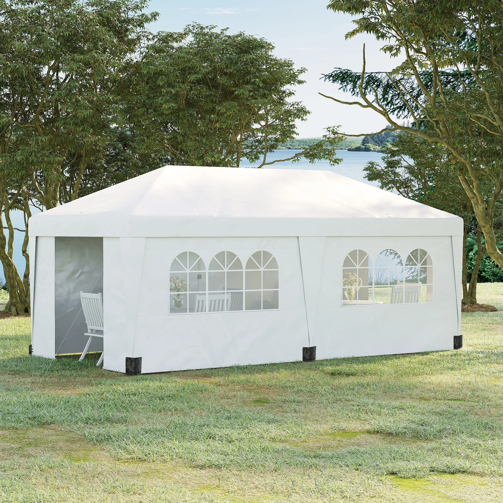 10' x 19.5' Pop Up Canopy Tent with Height Adjustable, Sidewalls, Weight Bags&Carry Bag, White