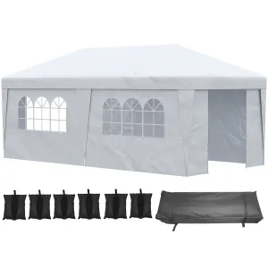 10' x 19.5' Pop Up Canopy Tent with Height Adjustable, Sidewalls, Weight Bags&Carry Bag, White