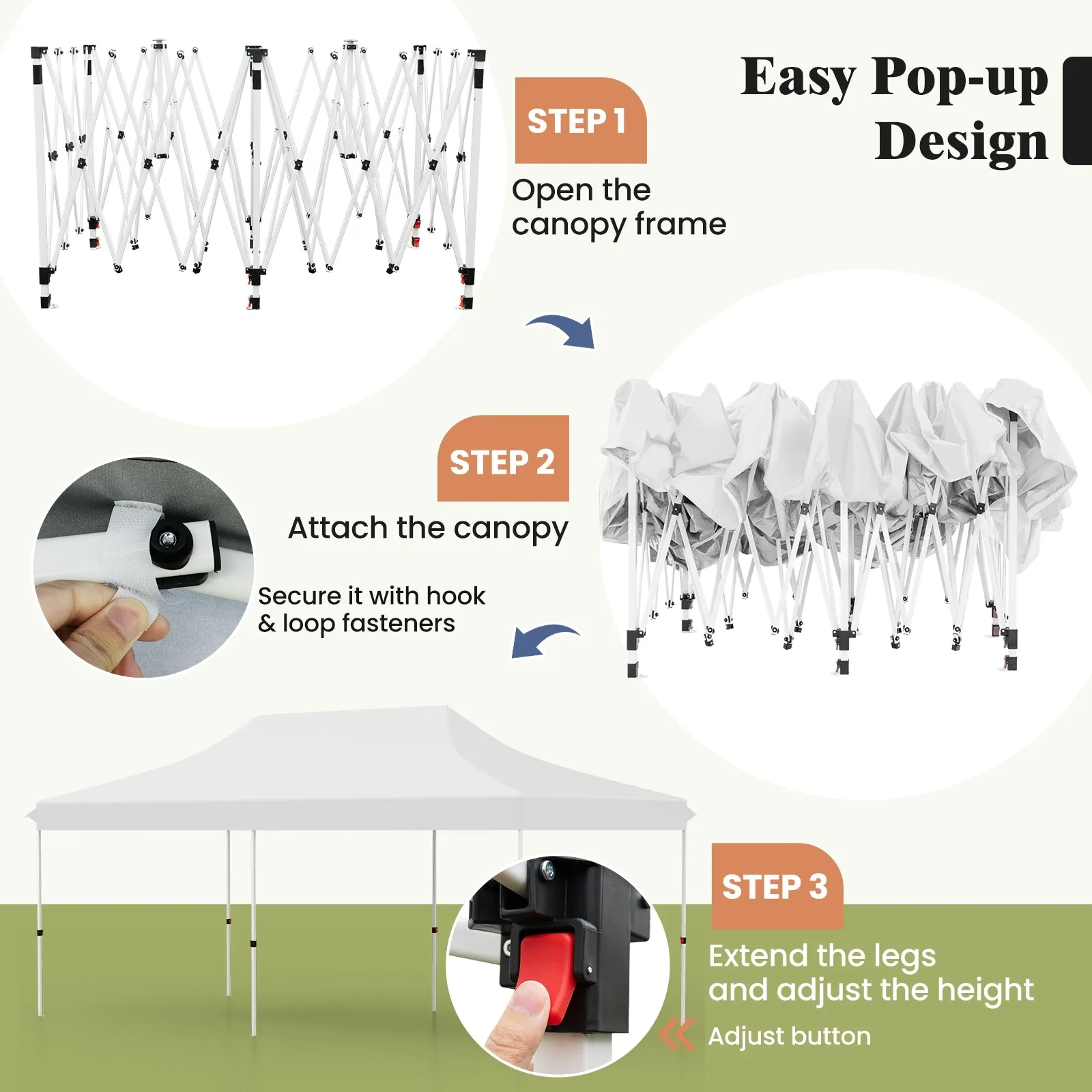 10 X 20 FT Pop up Canopy Tent Foldable Portable Outdoor Gazebo with Carry Bag-White