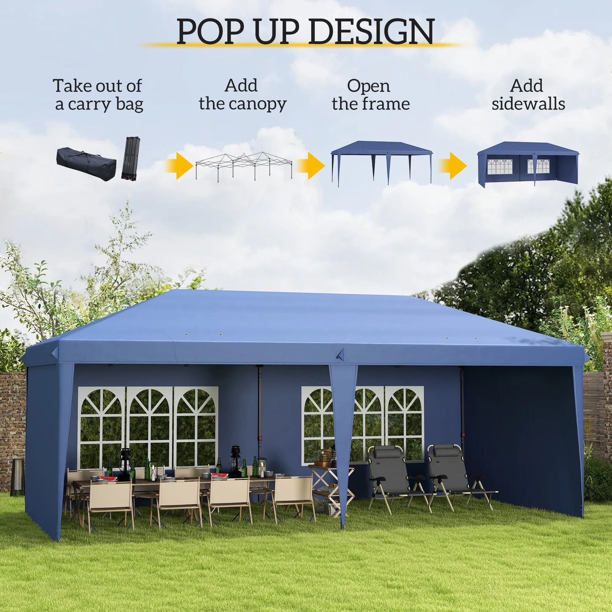 10' x 20' Outdoor Pop Up Canopy Tent Party Tent Instant Shelter W/ Carrying Bag, Blue