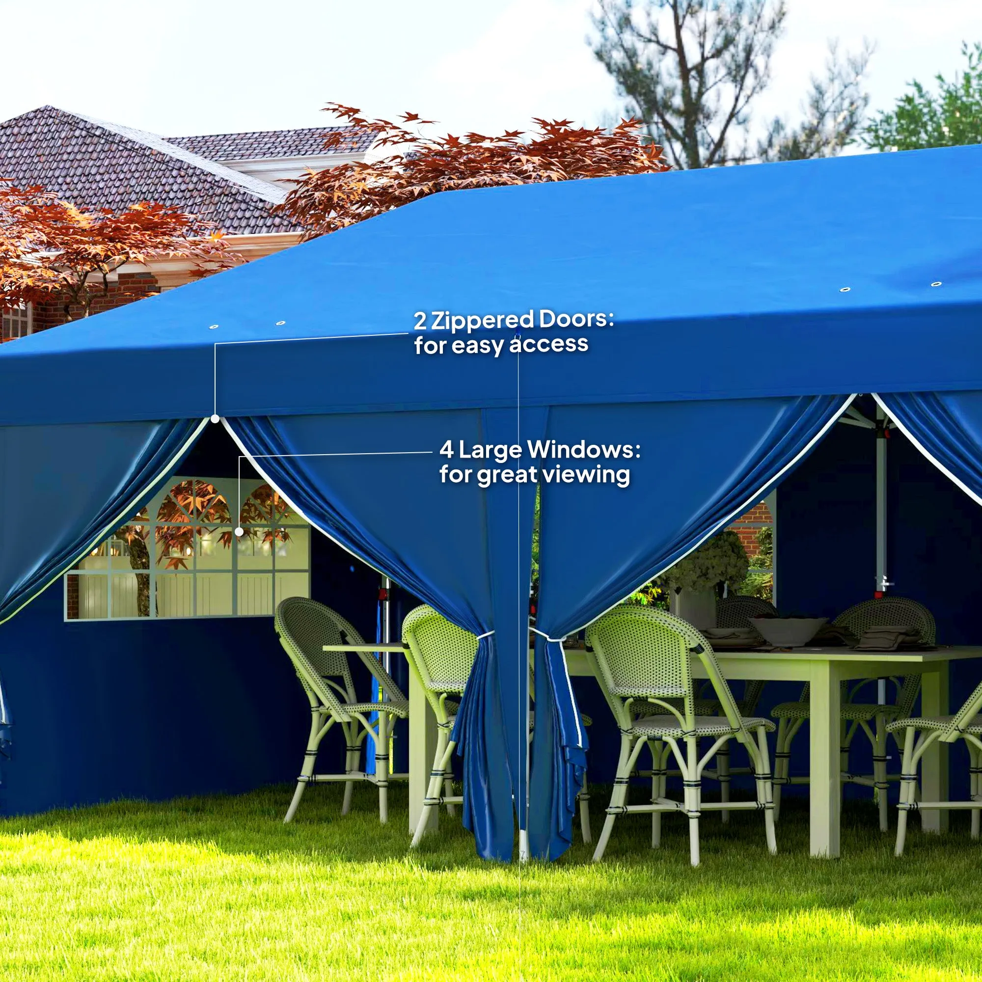 10' x 20' Pop Up Canopy with 6 Walls, Outdoor Easy Up Canopy Party Tent with Steel Frame, Drainage Holes, Instant Garden Shade Shelter with Carrying Bag, Blue