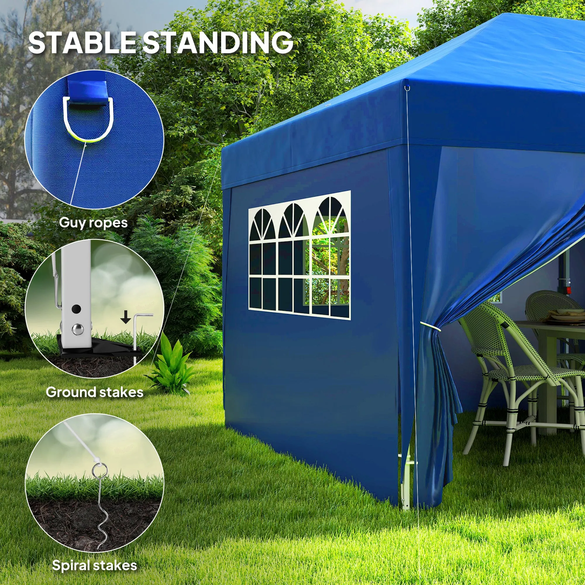 10' x 20' Pop Up Canopy with 6 Walls, Outdoor Easy Up Canopy Party Tent with Steel Frame, Drainage Holes, Instant Garden Shade Shelter with Carrying Bag, Blue