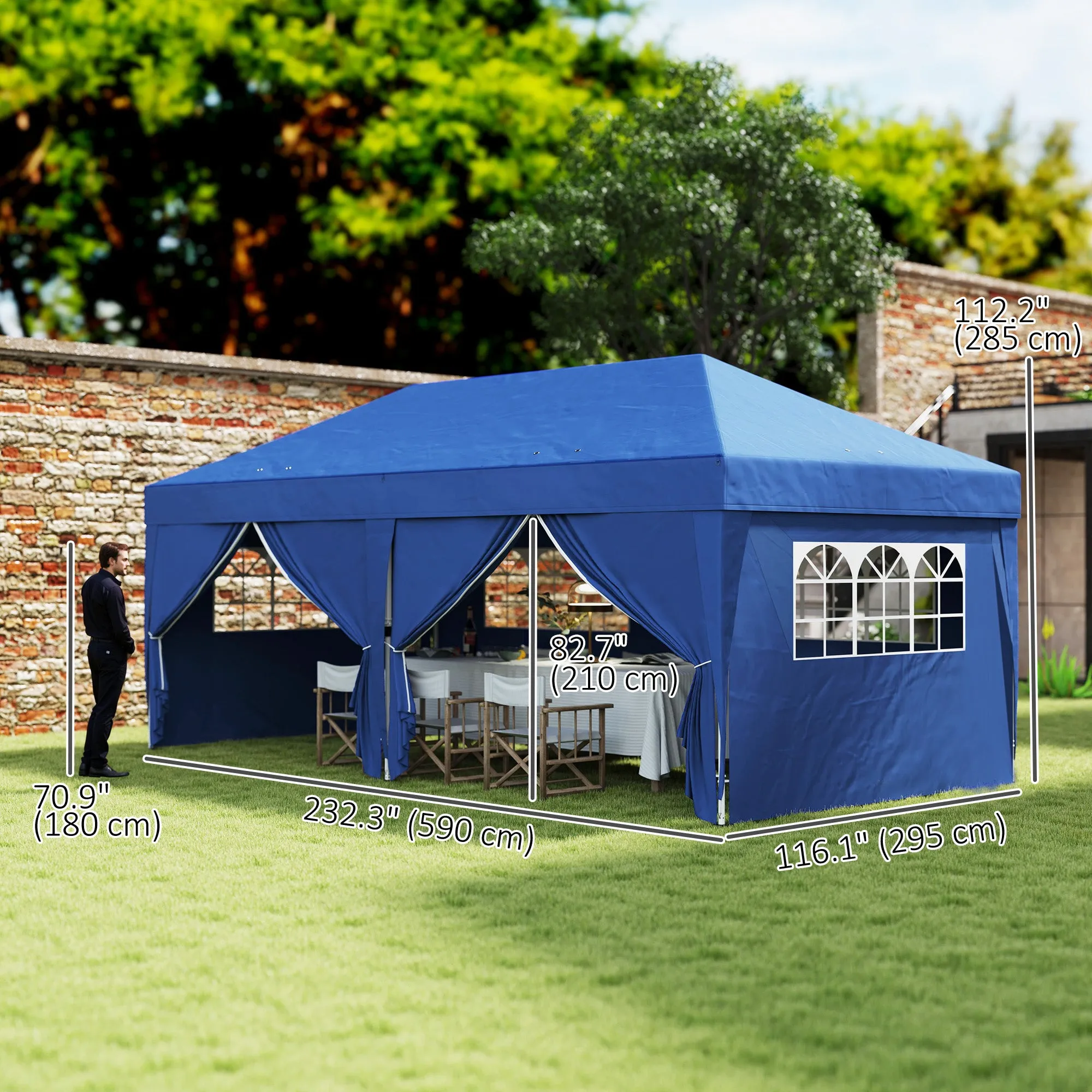 10' x 20' Pop Up Canopy with 6 Walls, Outdoor Easy Up Canopy Party Tent with Steel Frame, Drainage Holes, Instant Garden Shade Shelter with Carrying Bag, Blue
