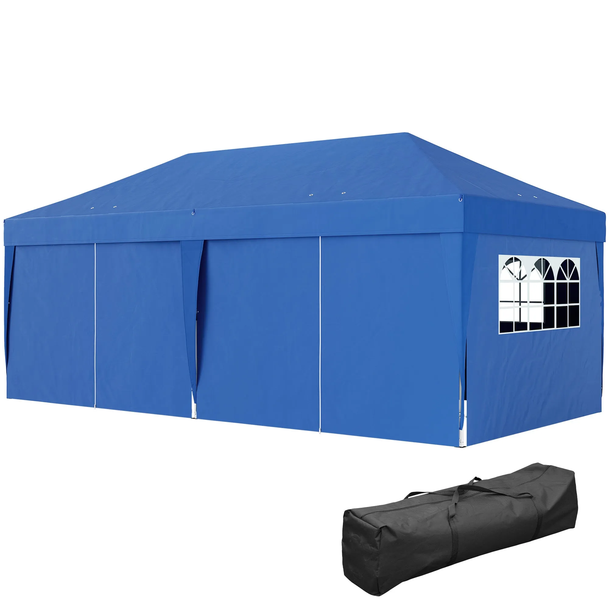 10' x 20' Pop Up Canopy with 6 Walls, Outdoor Easy Up Canopy Party Tent with Steel Frame, Drainage Holes, Instant Garden Shade Shelter with Carrying Bag, Blue