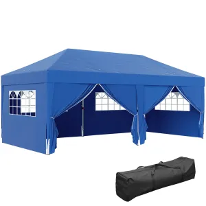 10' x 20' Pop Up Canopy with 6 Walls, Outdoor Easy Up Canopy Party Tent with Steel Frame, Drainage Holes, Instant Garden Shade Shelter with Carrying Bag, Blue