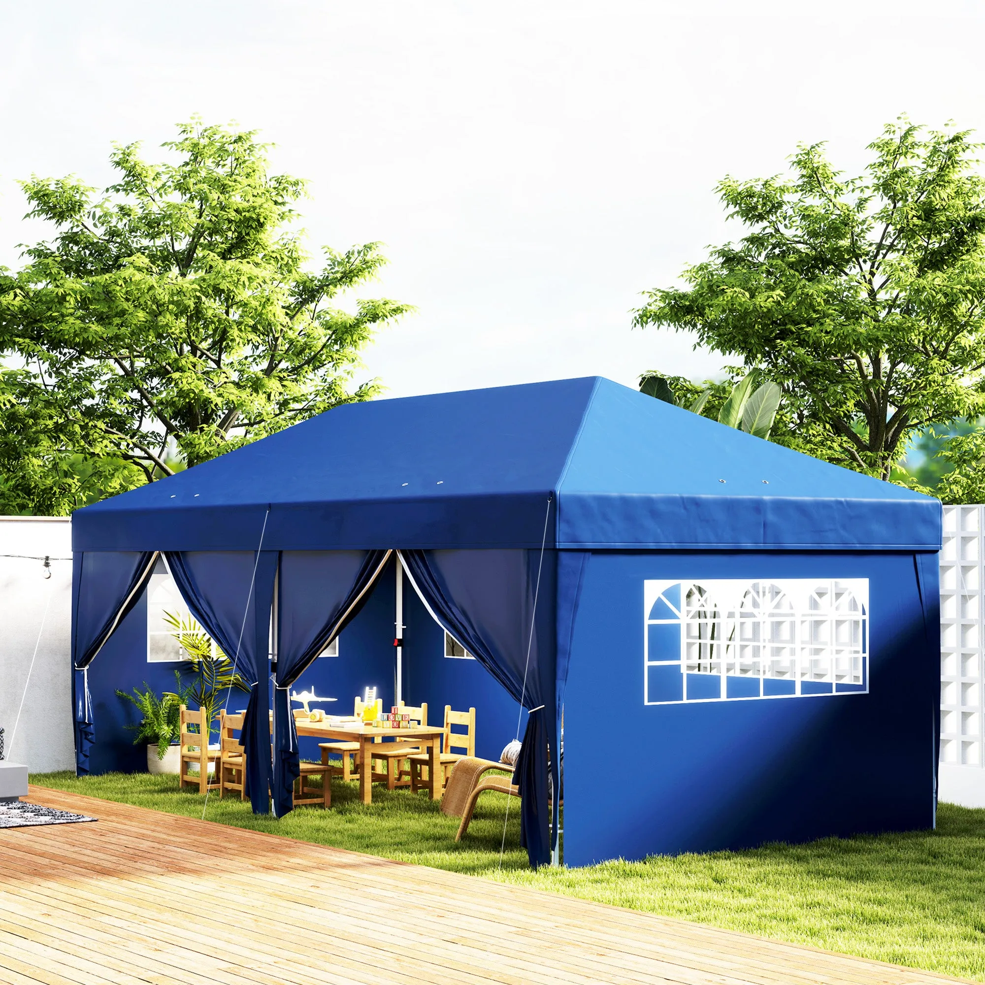 10' x 20' Pop Up Canopy with 6 Walls, Outdoor Easy Up Canopy Party Tent with Steel Frame, Drainage Holes, Instant Garden Shade Shelter with Carrying Bag, Blue