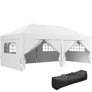 10' x 20' Pop Up Canopy with 6 Walls, Outdoor Easy Up Canopy Party Tent with Steel Frame, Drainage Holes, Instant Garden Shade Shelter with Carrying Bag, White