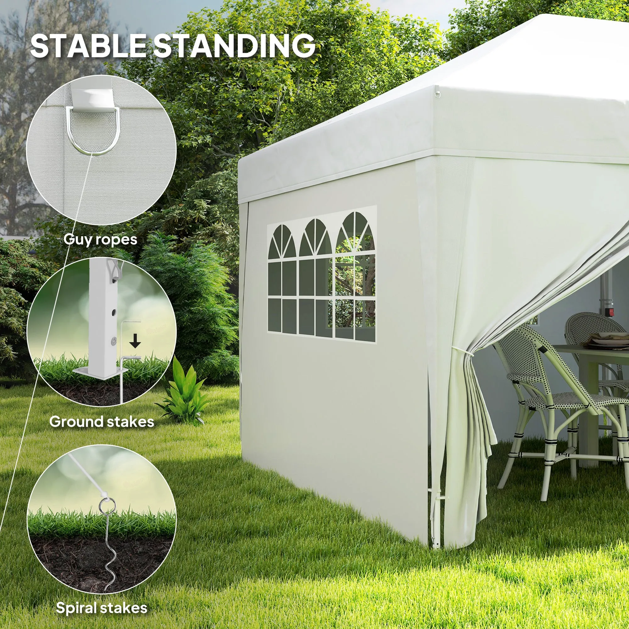 10' x 20' Pop Up Canopy with 6 Walls, Outdoor Easy Up Canopy Party Tent with Steel Frame, Drainage Holes, Instant Garden Shade Shelter with Carrying Bag, White