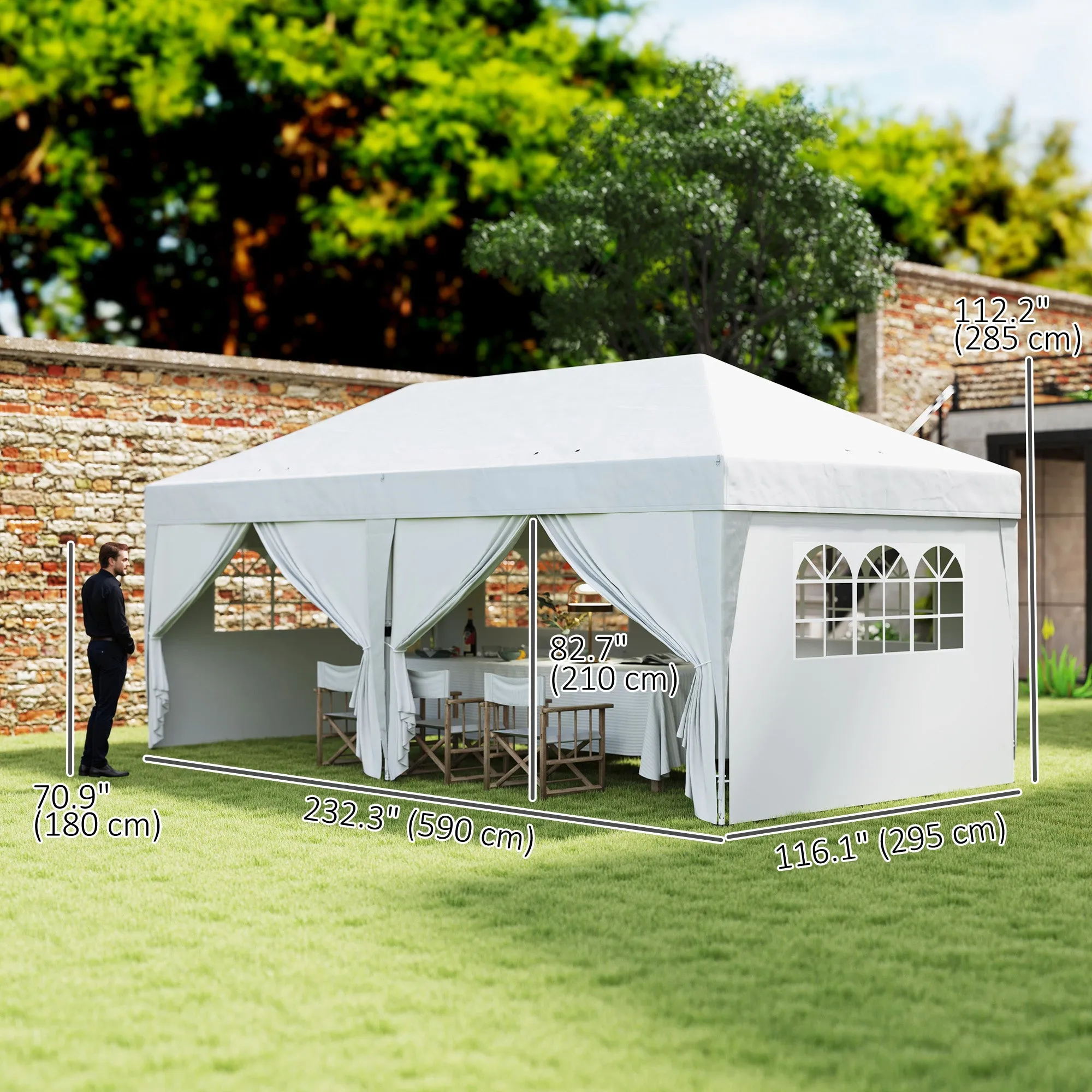 10' x 20' Pop Up Canopy with 6 Walls, Outdoor Easy Up Canopy Party Tent with Steel Frame, Drainage Holes, Instant Garden Shade Shelter with Carrying Bag, White
