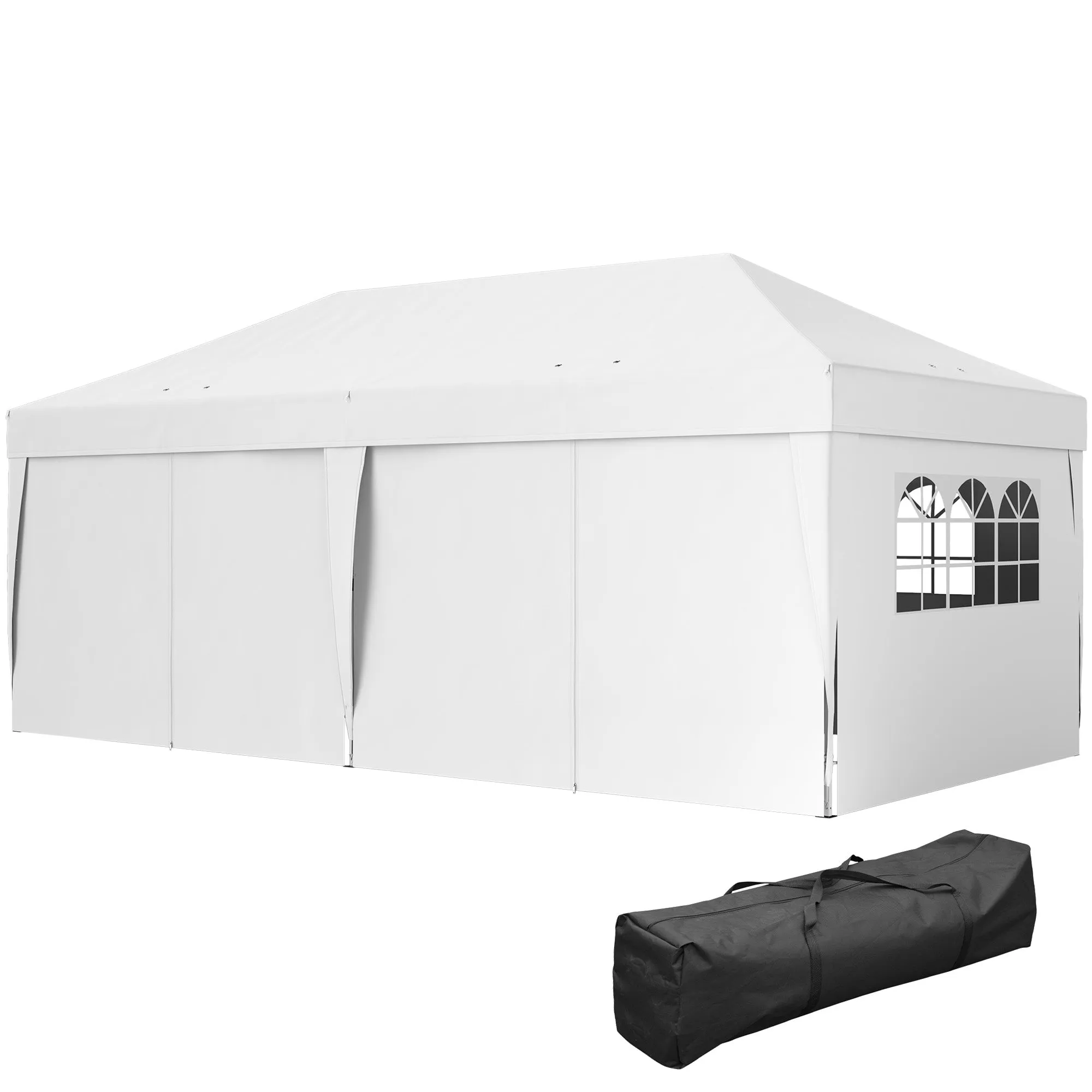 10' x 20' Pop Up Canopy with 6 Walls, Outdoor Easy Up Canopy Party Tent with Steel Frame, Drainage Holes, Instant Garden Shade Shelter with Carrying Bag, White