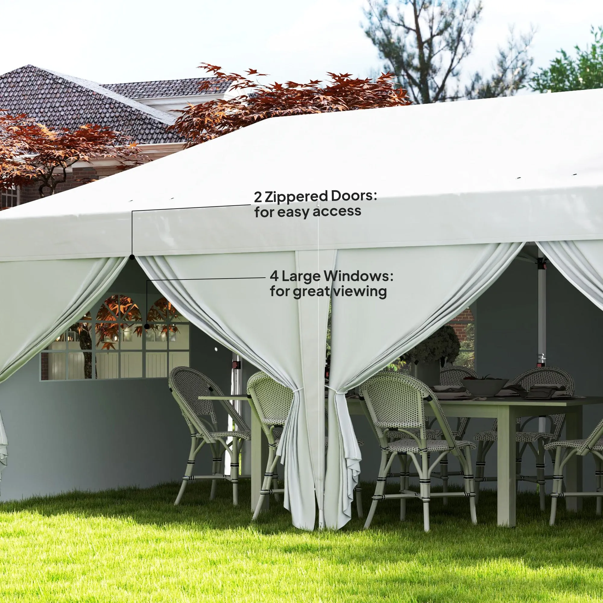 10' x 20' Pop Up Canopy with 6 Walls, Outdoor Easy Up Canopy Party Tent with Steel Frame, Drainage Holes, Instant Garden Shade Shelter with Carrying Bag, White