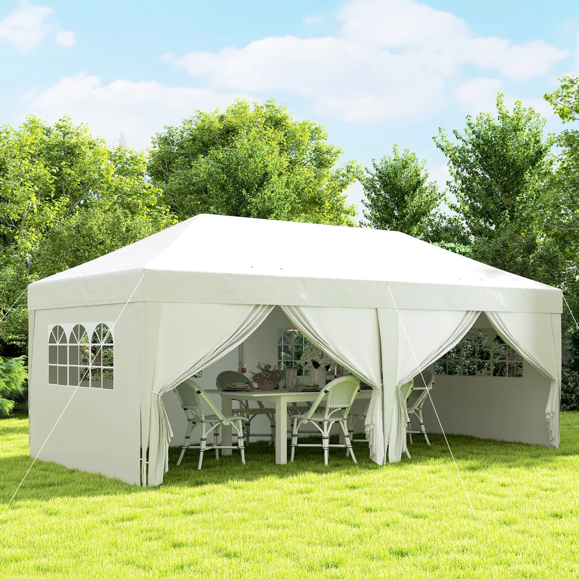 10' x 20' Pop Up Canopy with 6 Walls, Outdoor Easy Up Canopy Party Tent with Steel Frame, Drainage Holes, Instant Garden Shade Shelter with Carrying Bag, White