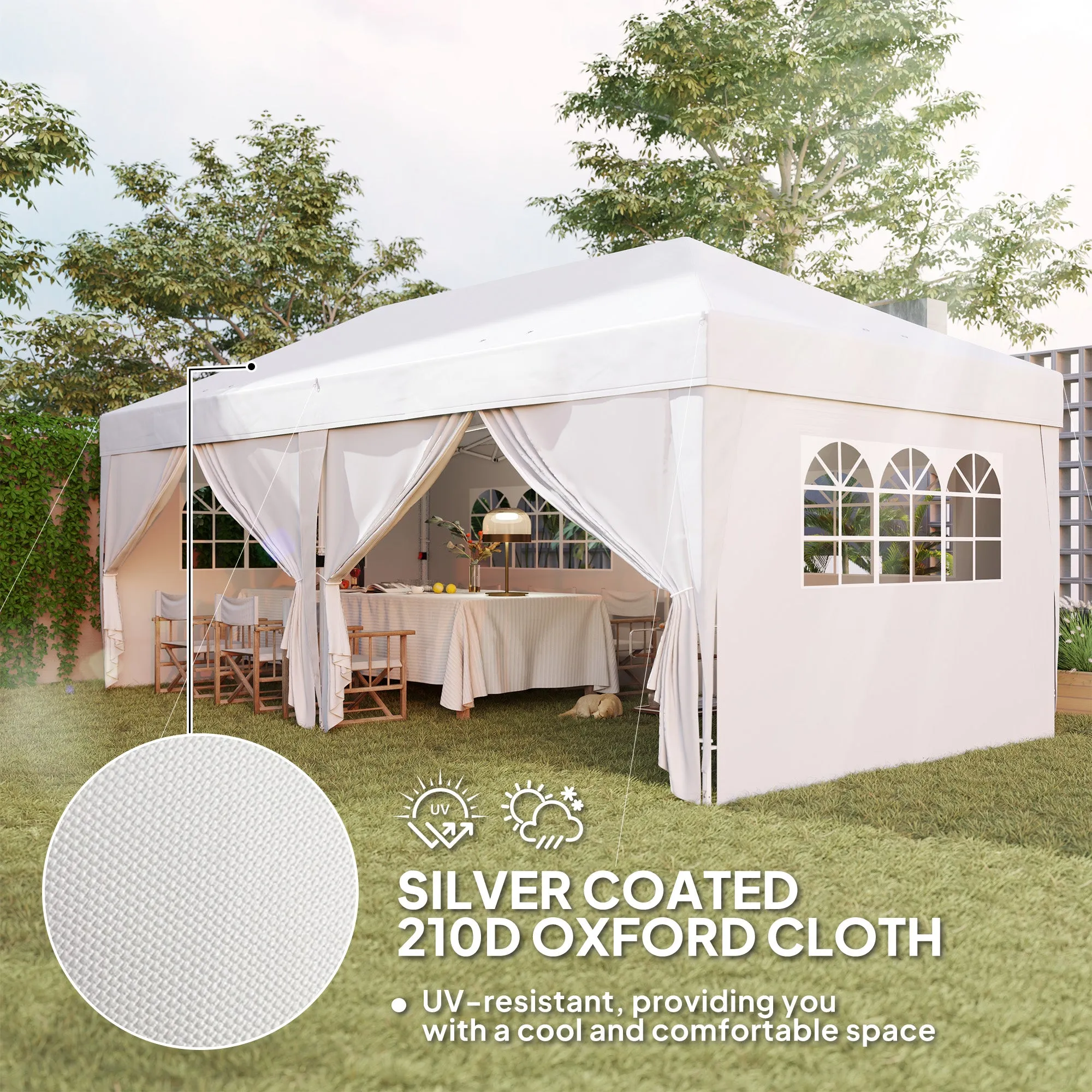 10' x 20' Pop Up Canopy with 6 Walls, Outdoor Easy Up Canopy Party Tent with Steel Frame, Drainage Holes, Instant Garden Shade Shelter with Carrying Bag, White