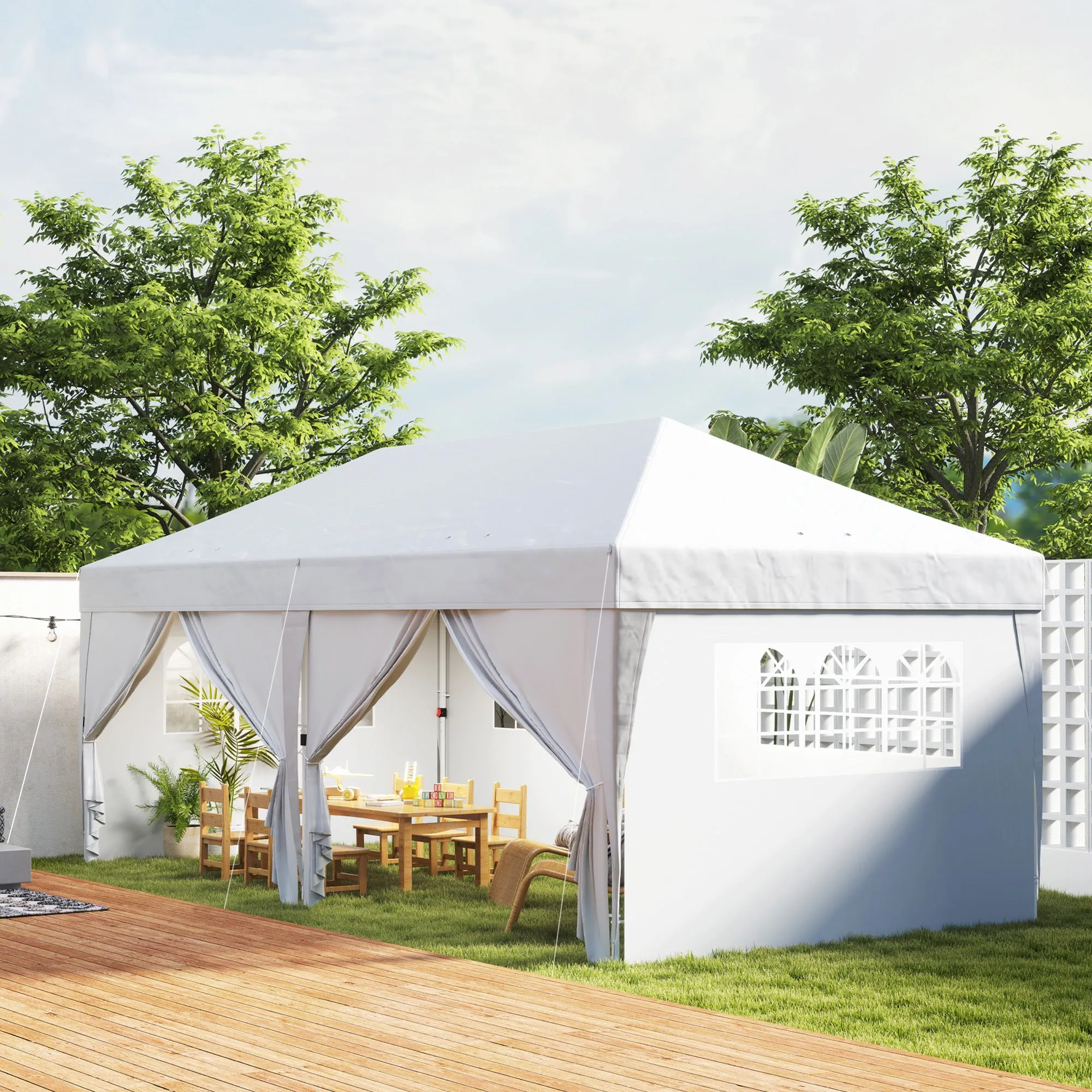10' x 20' Pop Up Canopy with 6 Walls, Outdoor Easy Up Canopy Party Tent with Steel Frame, Drainage Holes, Instant Garden Shade Shelter with Carrying Bag, White