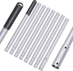 10.5 Foot Aluminum Telescopic Swimming Pool Pole - 8 Adjustable Connecting Sections, Expandable Step-Up Length - Attach Connect Skimmer Nets, Rakes, Brushes, Vacuum Heads, Maintenance