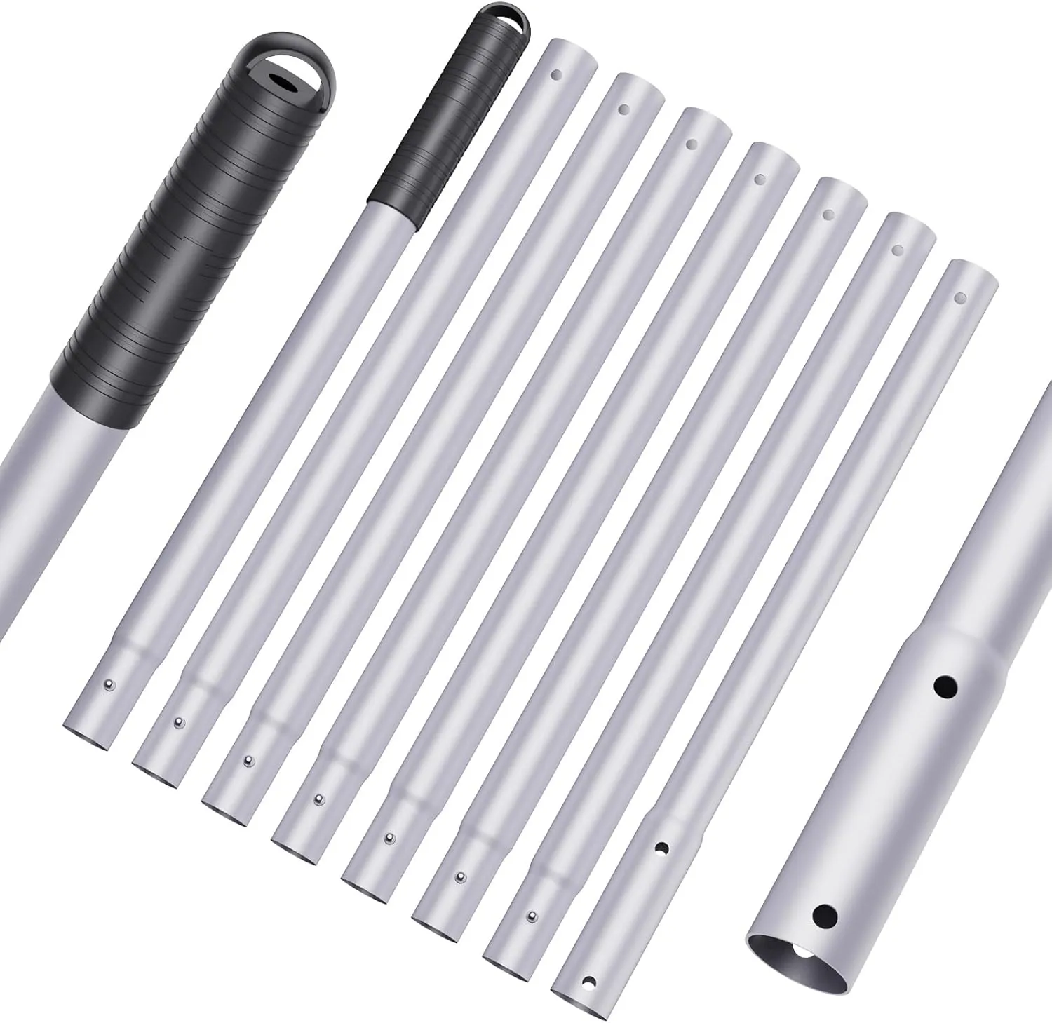 10.5 Foot Aluminum Telescopic Swimming Pool Pole - 8 Adjustable Connecting Sections, Expandable Step-Up Length - Attach Connect Skimmer Nets, Rakes, Brushes, Vacuum Heads, Maintenance