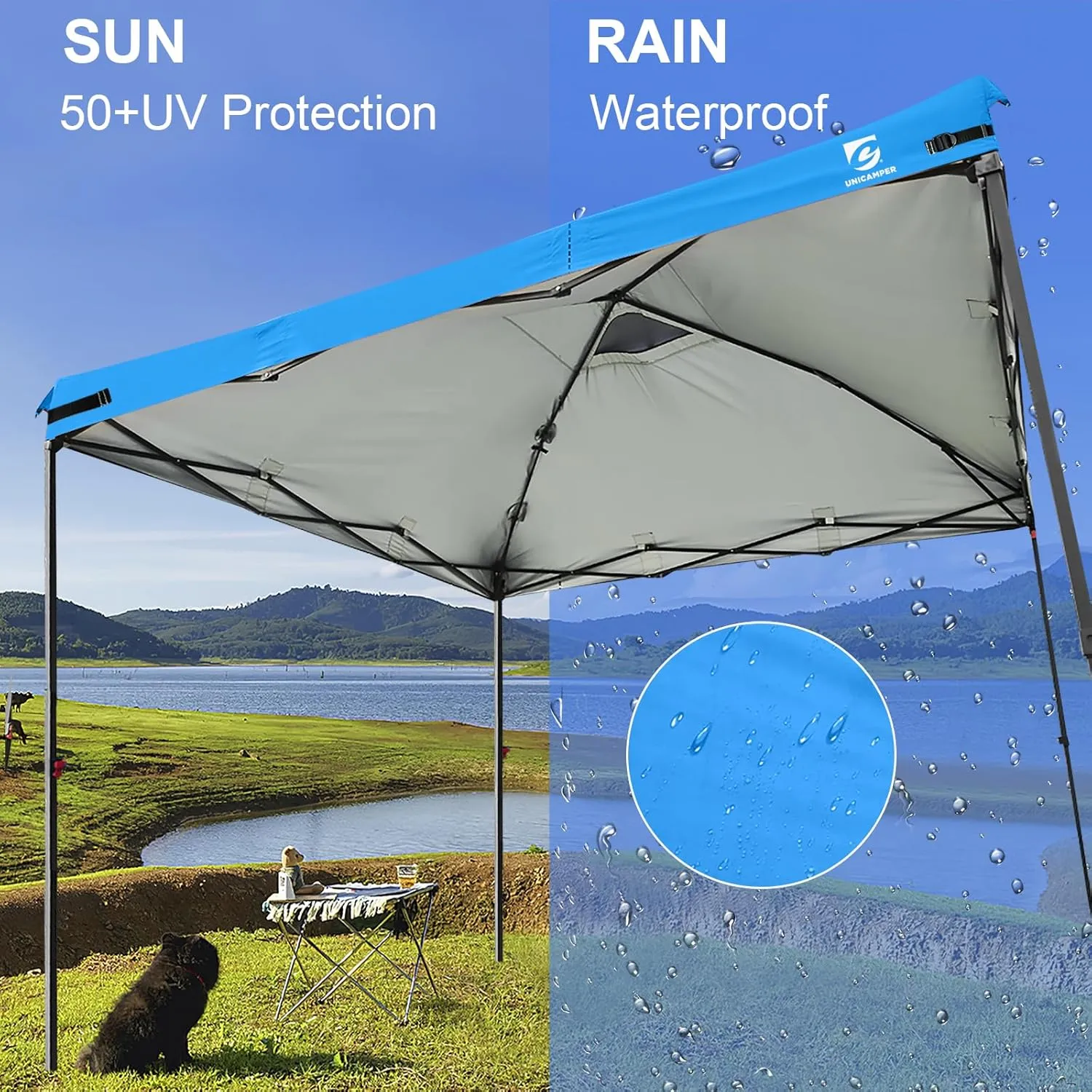 10x10 Pop Up Canopy Replacement Top Cover with Air Vent for Straight Leg Canopy Tent, Waterproof for Outdoor Garden Patio Camping Sun Shade(Top Only) (Light Blue, 1)