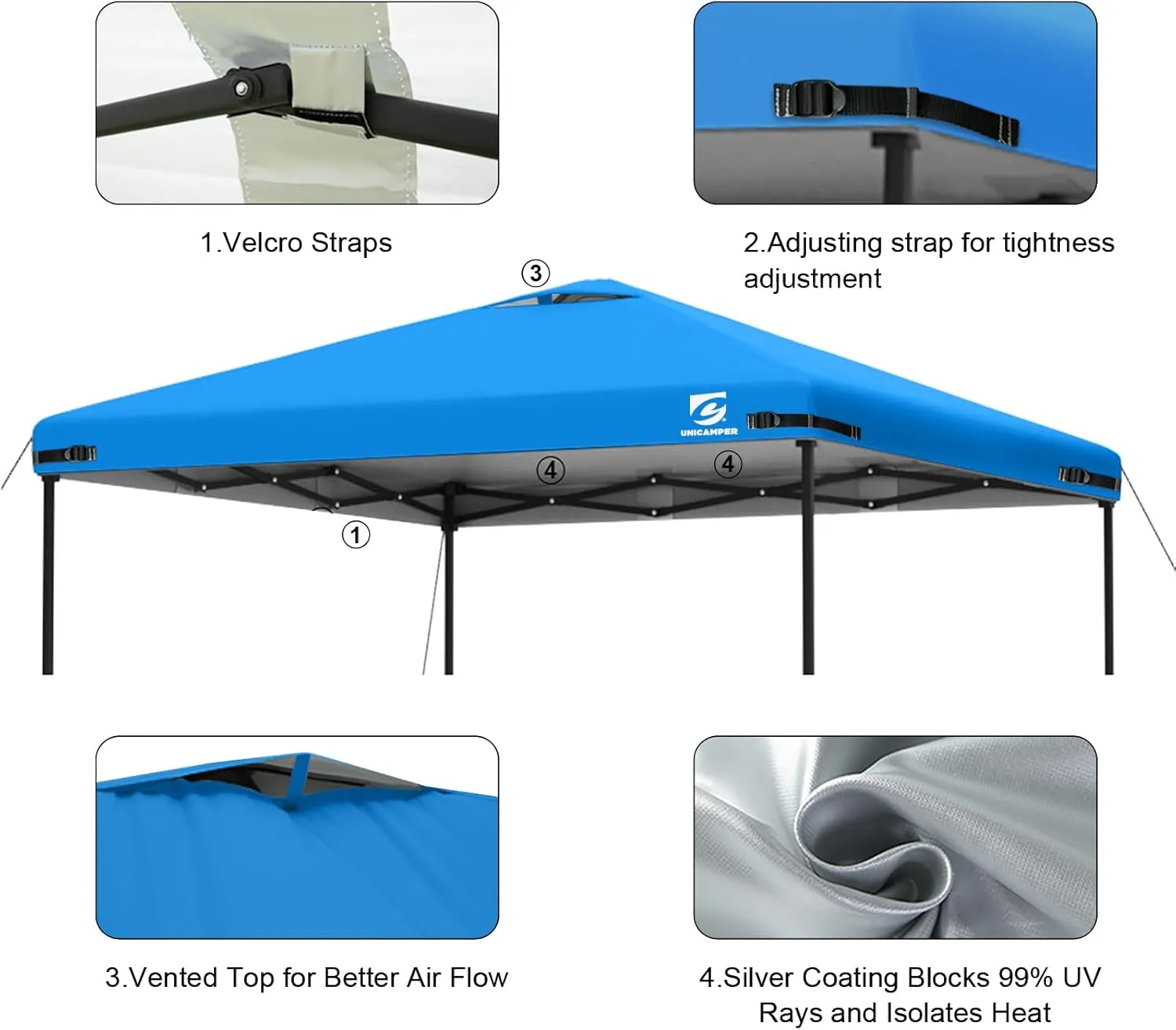 10x10 Pop Up Canopy Replacement Top Cover with Air Vent for Straight Leg Canopy Tent, Waterproof for Outdoor Garden Patio Camping Sun Shade(Top Only) (Light Blue, 1)