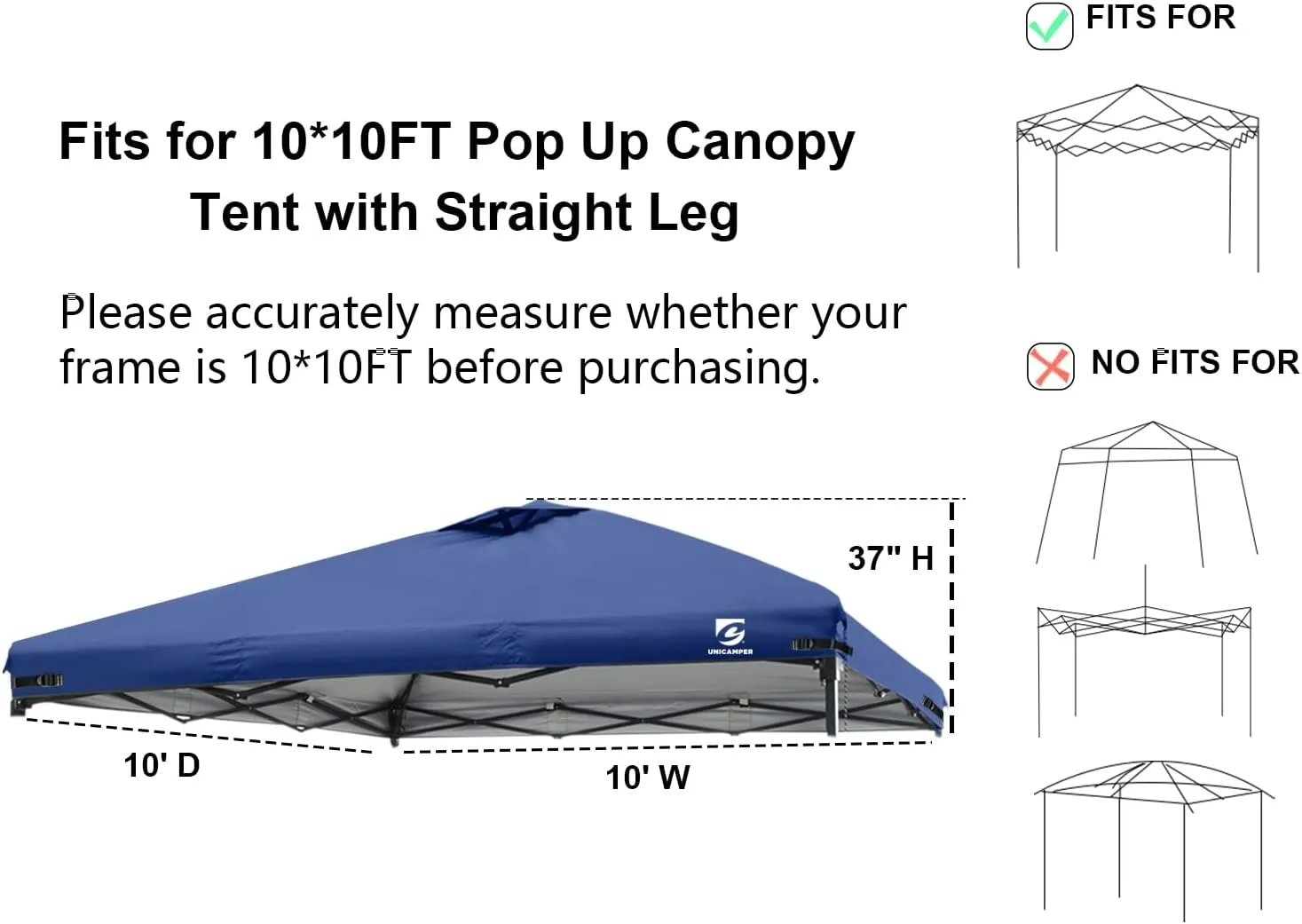 10x10 Pop Up Canopy Replacement Top Cover with Air Vent for Straight Leg Canopy Tent, Waterproof for Outdoor Garden Patio Camping Sun Shade(Top Only) (Navy Blue, 2)