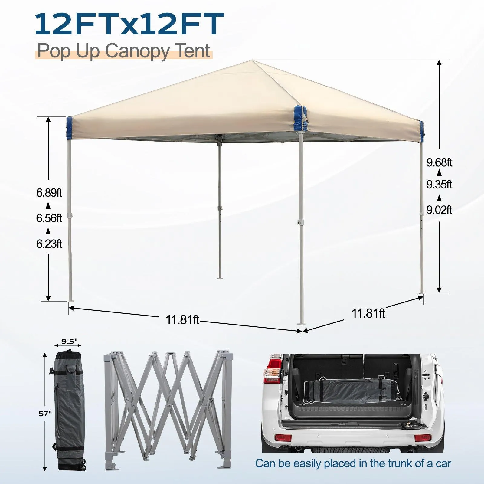 10x10/12x12 ft. Pop Up Canopy Tent with Roller Bag