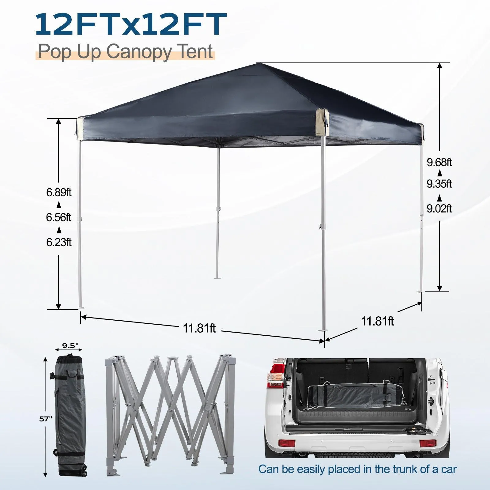 10x10/12x12 ft. Pop Up Canopy Tent with Roller Bag