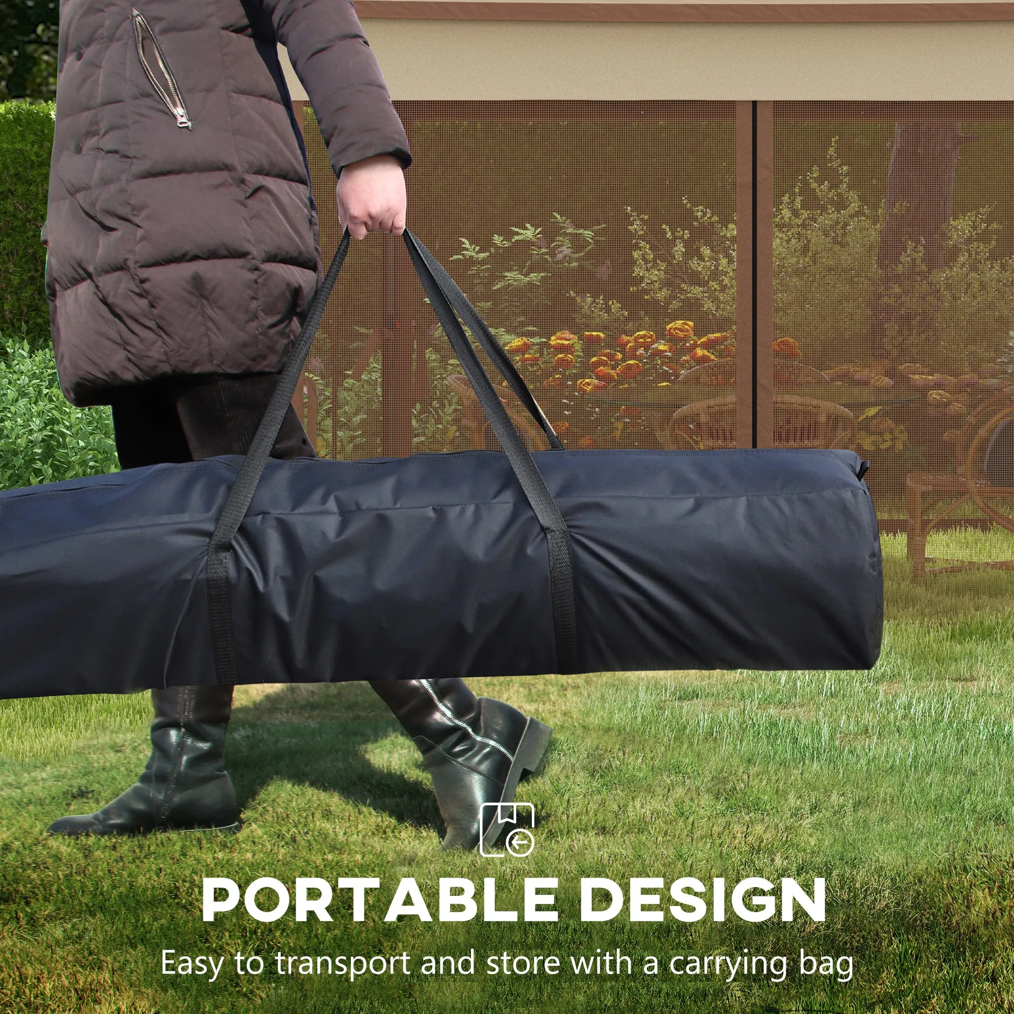 11' x 11' Pop-Up Canopy Gazebo with Zippered Netting and Carry Bag, Khaki