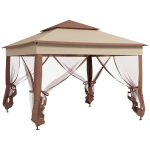 11' x 11' Pop-Up Canopy Gazebo with Zippered Netting and Carry Bag, Khaki