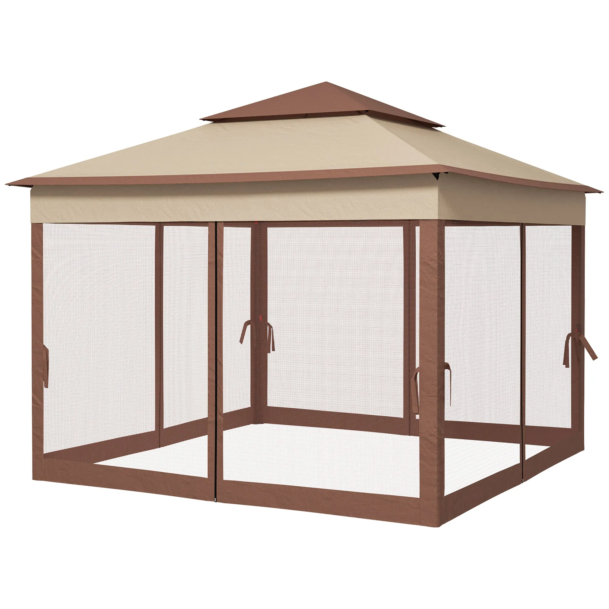 11' x 11' Pop-Up Canopy Gazebo with Zippered Netting and Carry Bag, Khaki