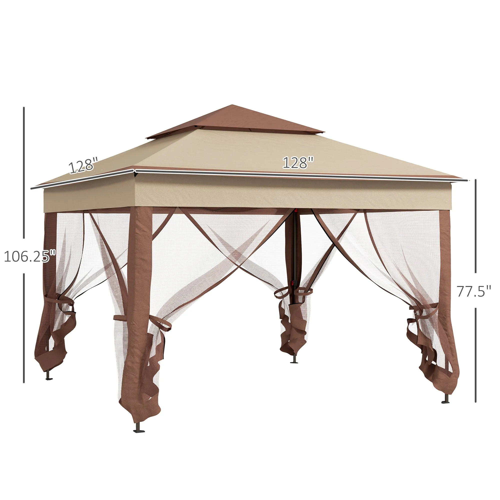 11' x 11' Pop-Up Canopy Gazebo with Zippered Netting and Carry Bag, Khaki