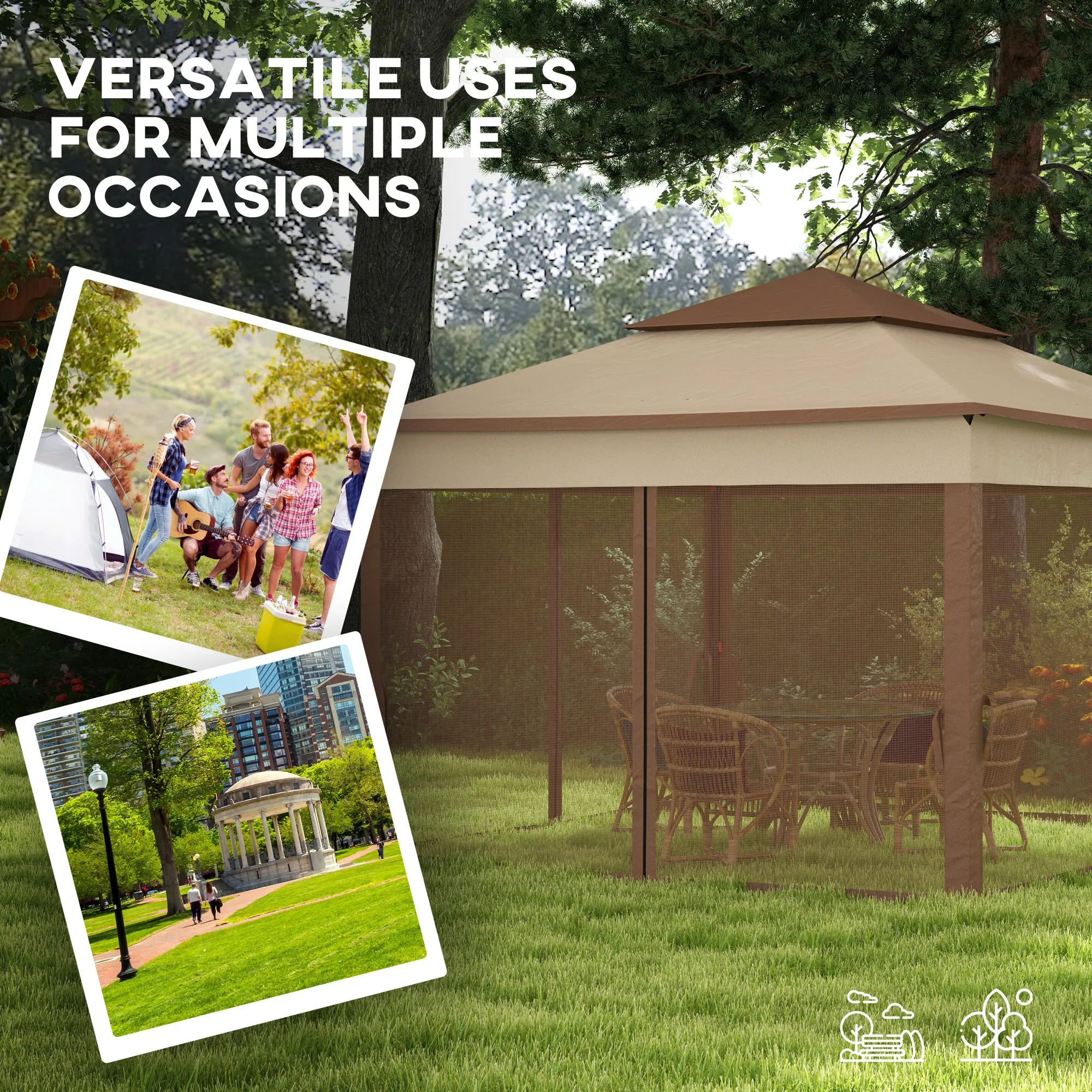 11' x 11' Pop-Up Canopy Gazebo with Zippered Netting and Carry Bag, Khaki
