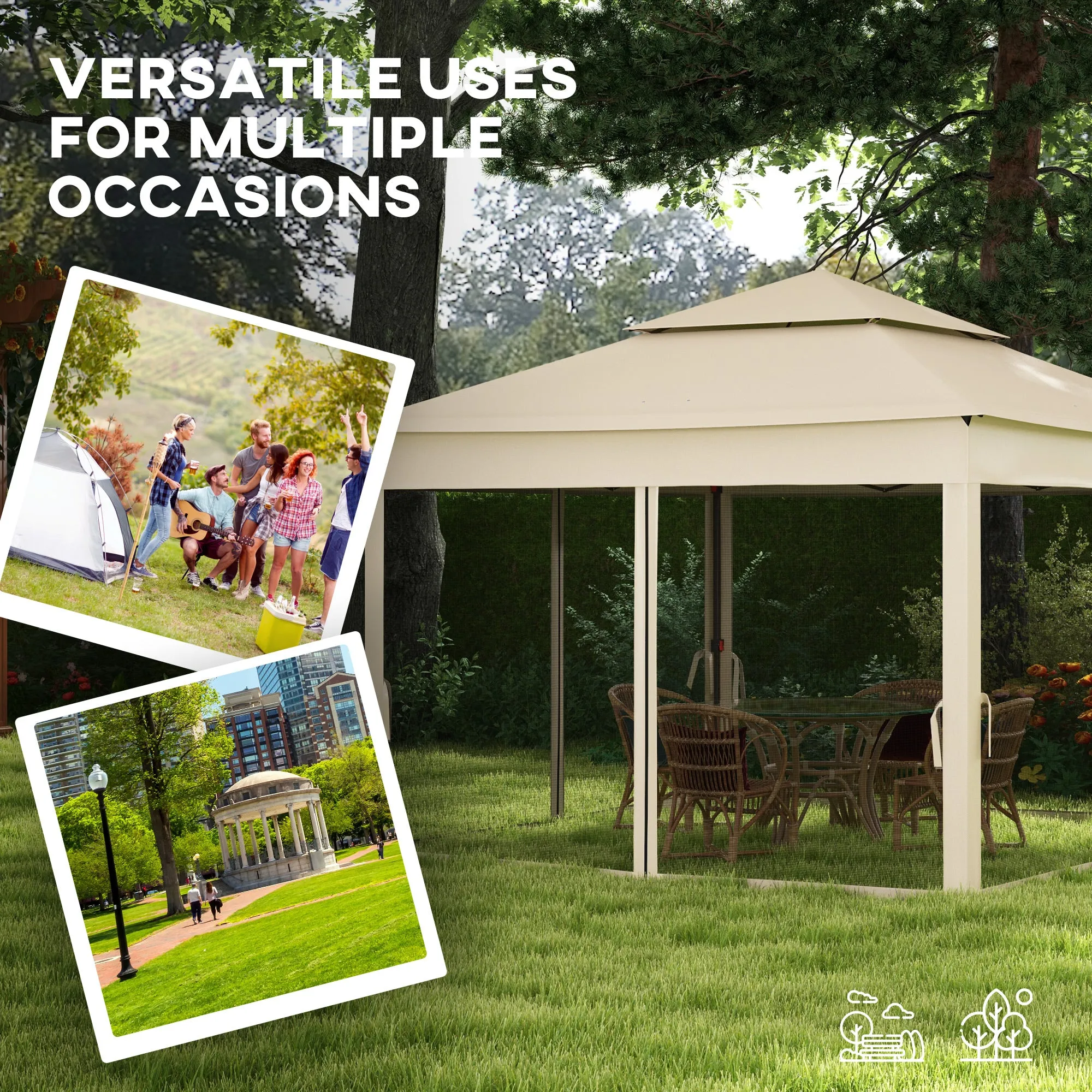 11'x11' Pop-Up Gazebo Shelter with Zipper Netting & Carry Bag, Beige