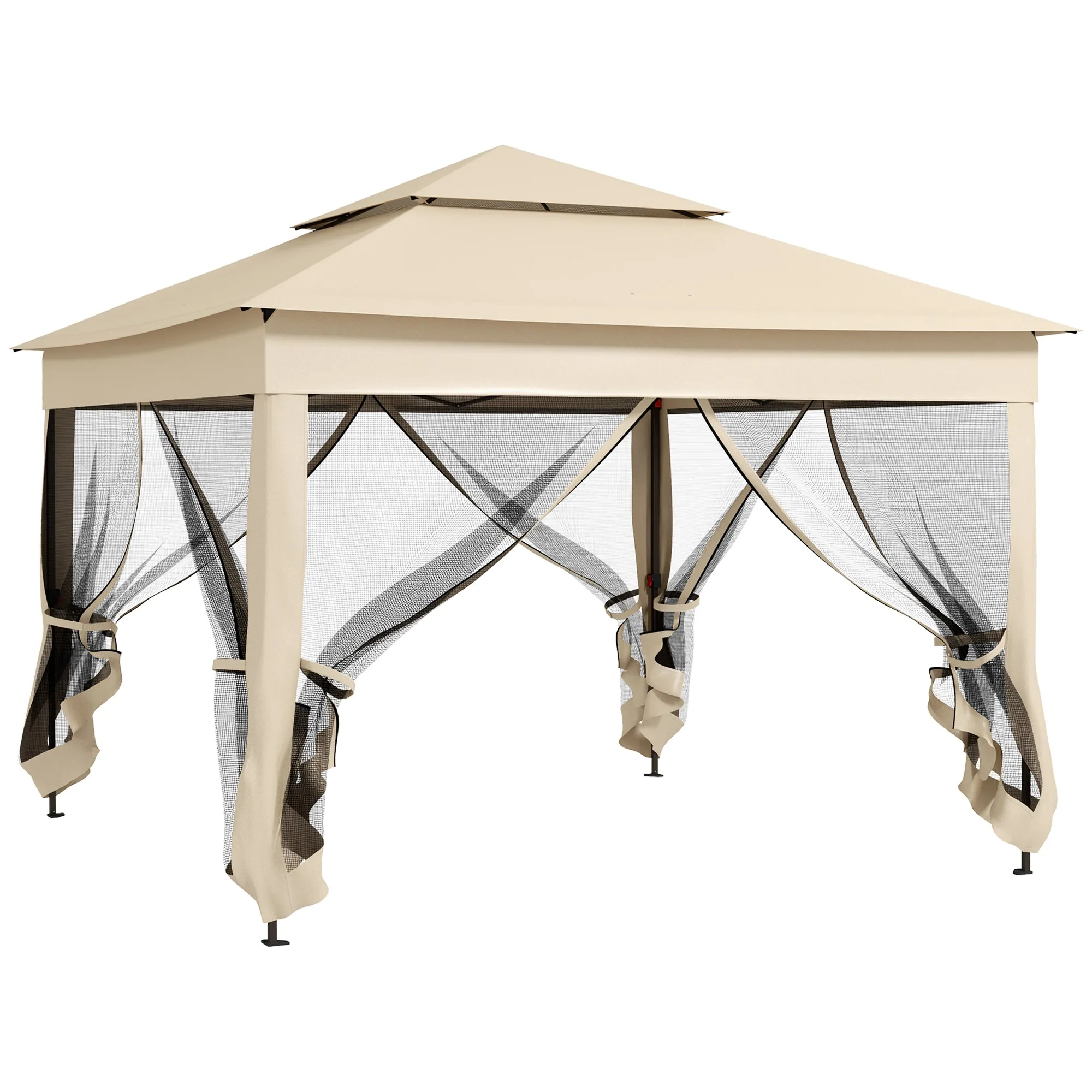 11'x11' Pop-Up Gazebo Shelter with Zipper Netting & Carry Bag, Beige
